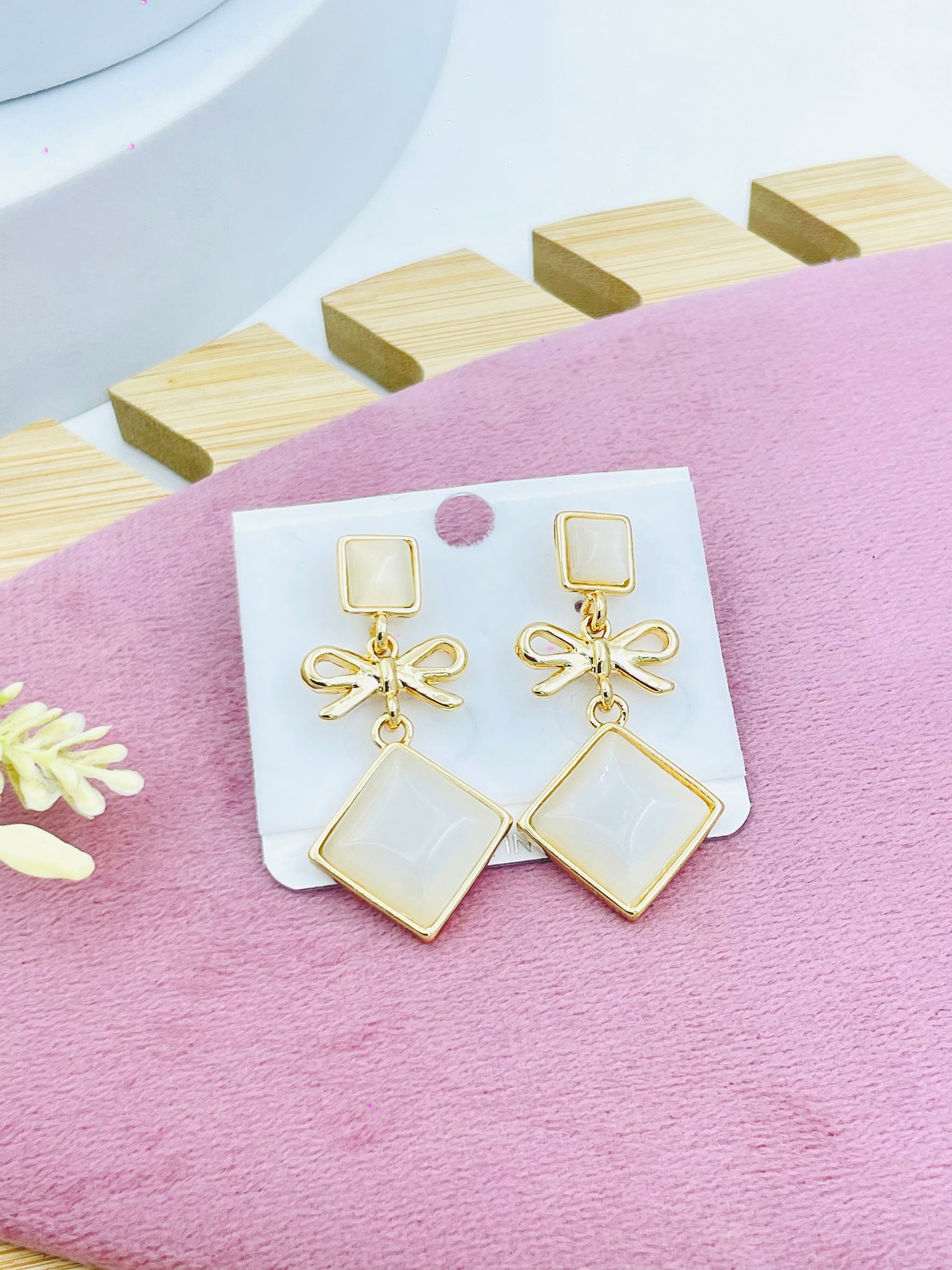 Elegant GoldPlated White Gem Earrings