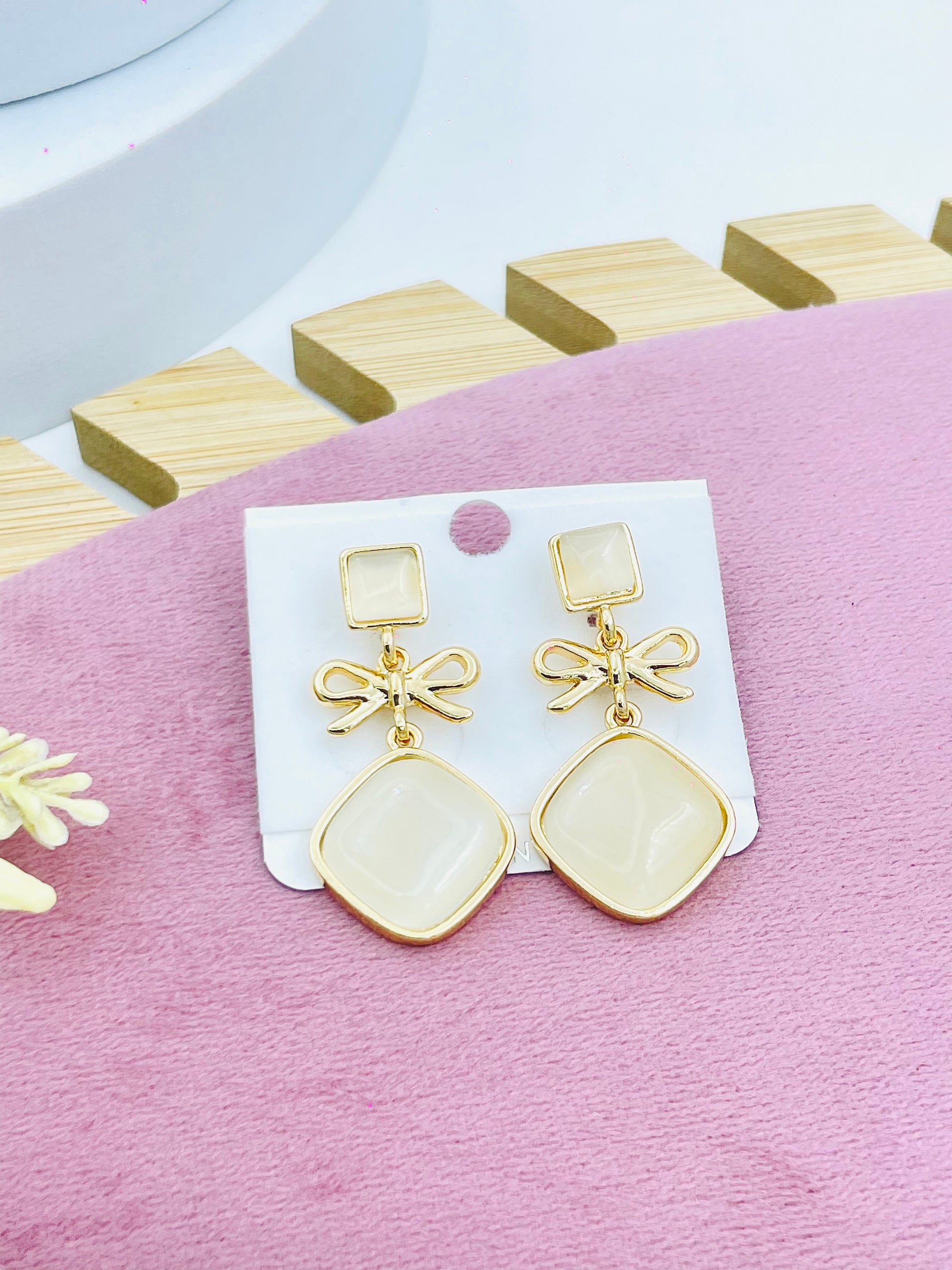 Chic Bow and Gemstone Drop Earrings  Stylish Accessories