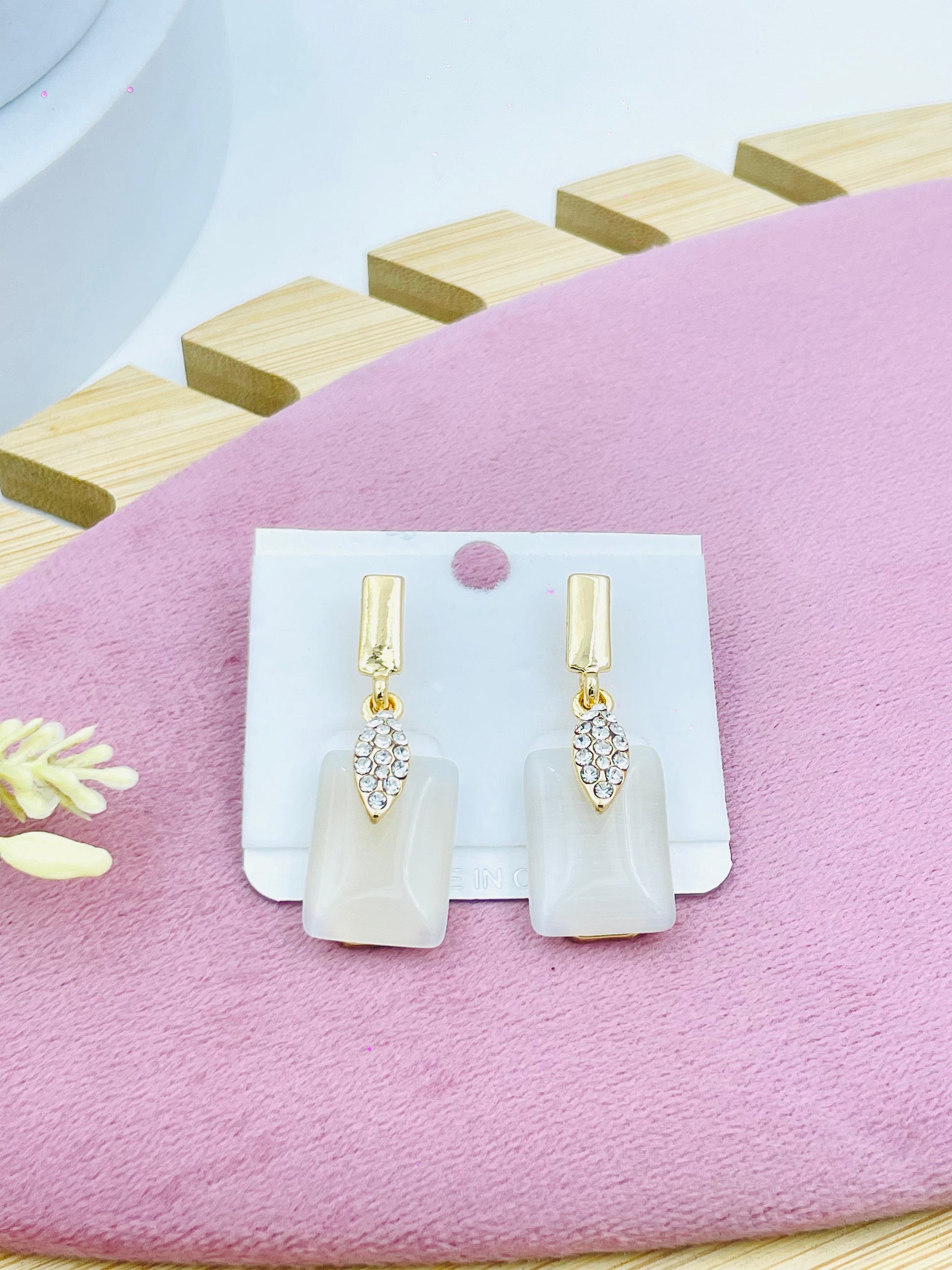Elegant GoldPlated Earrings with White Gemstone