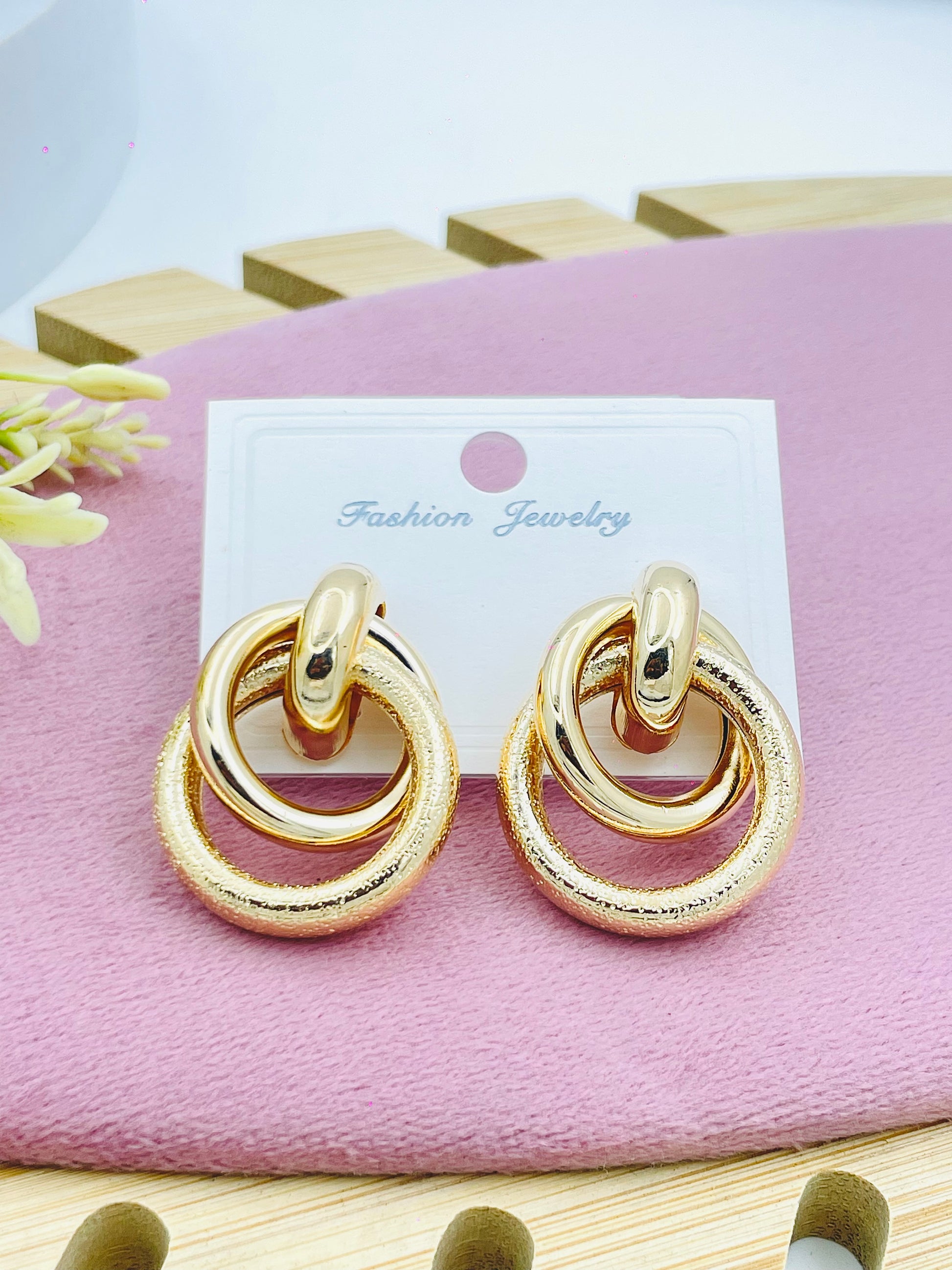 Stylish GoldTone Double Hoop Earrings