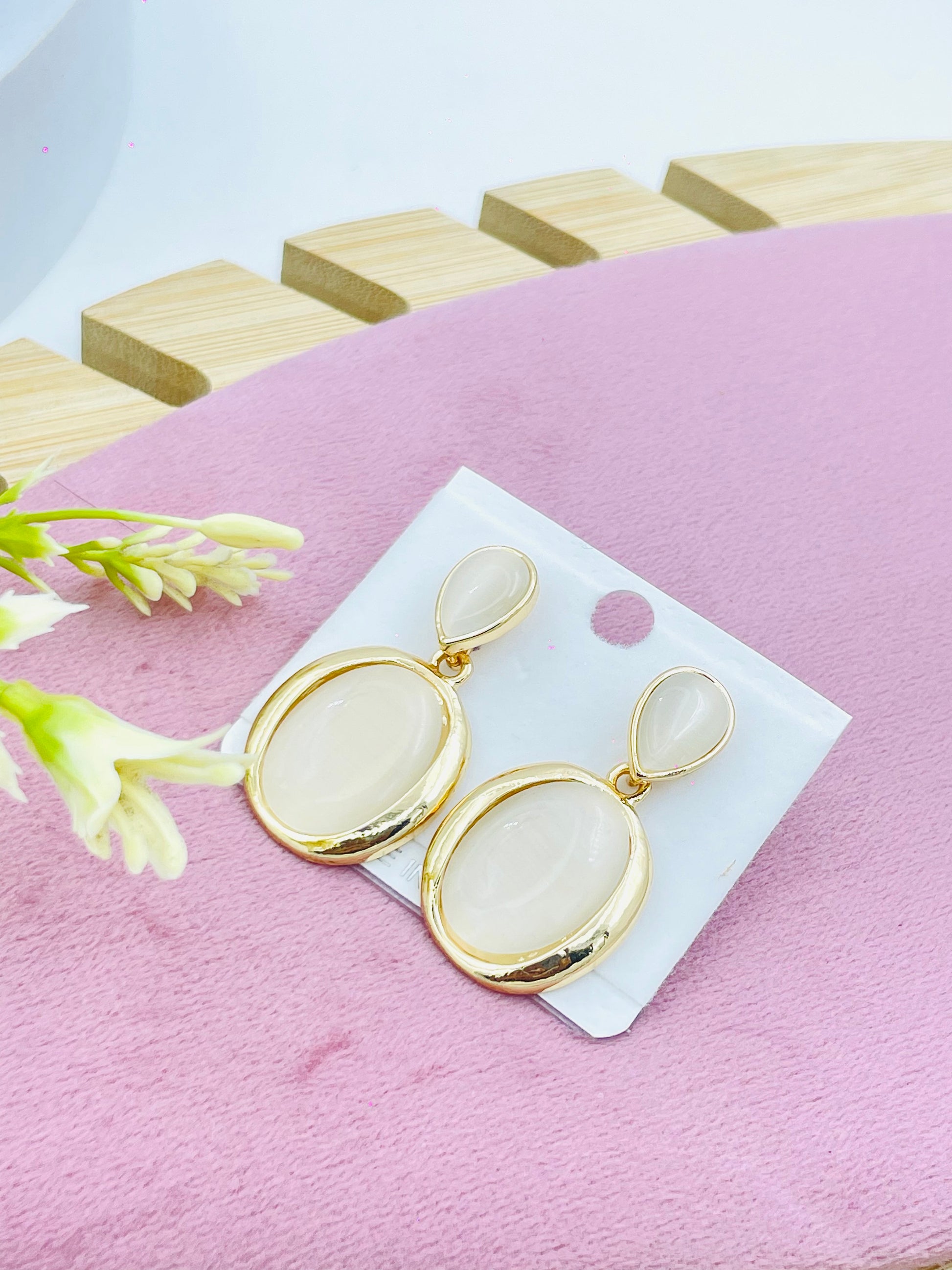 Elegant Gold and White Dangle Earrings  Chic Accessories