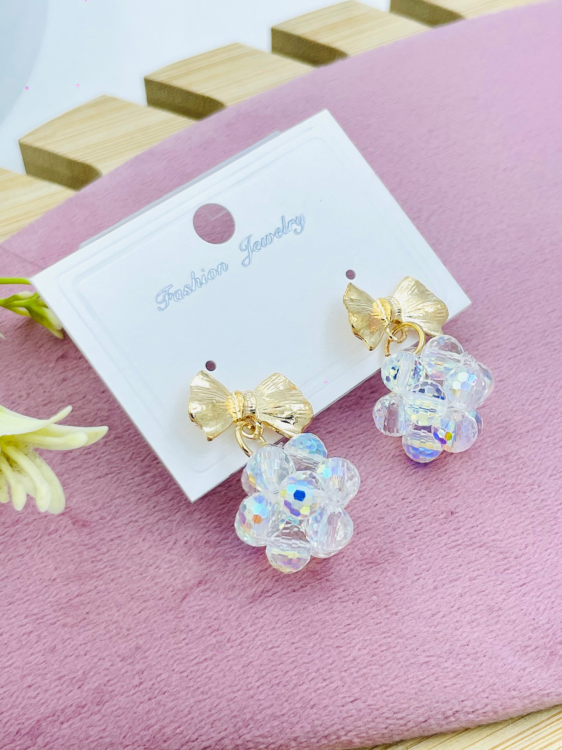 Iridescent Bow Flower Earrings  Elegant Fashion Jewelry