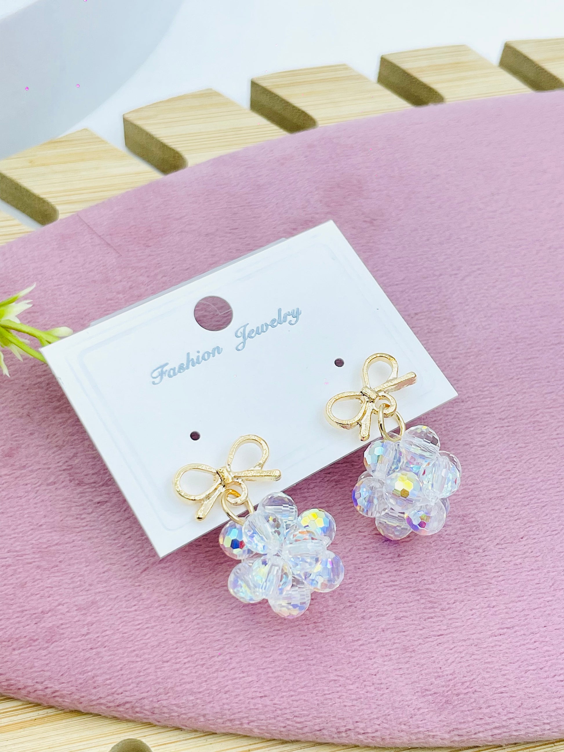 Elegant Crystal Flower Bow Earrings  Fashion Jewelry