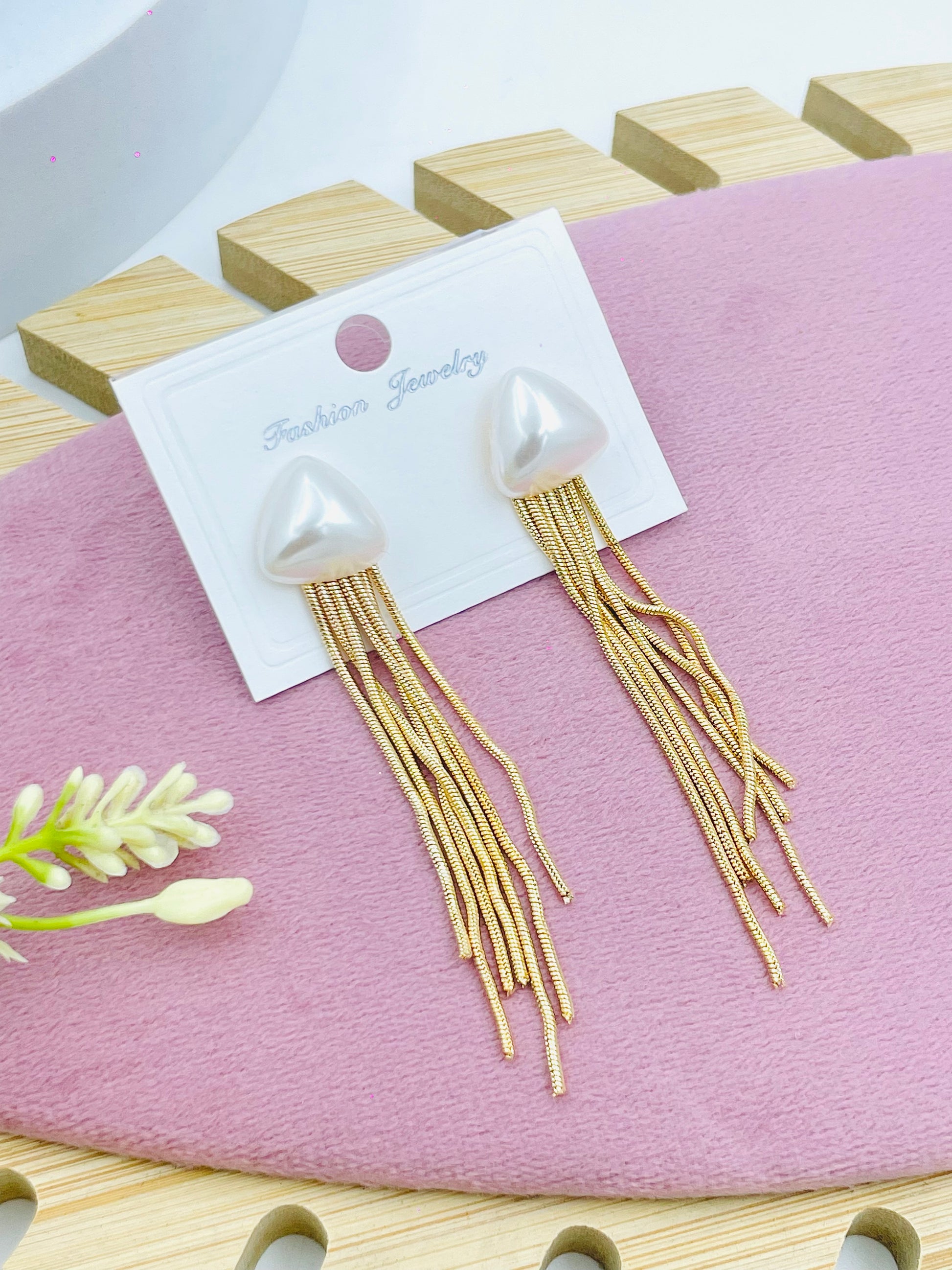 Elegant Pearl and Gold Fringe Earrings  Fashion Jewelry