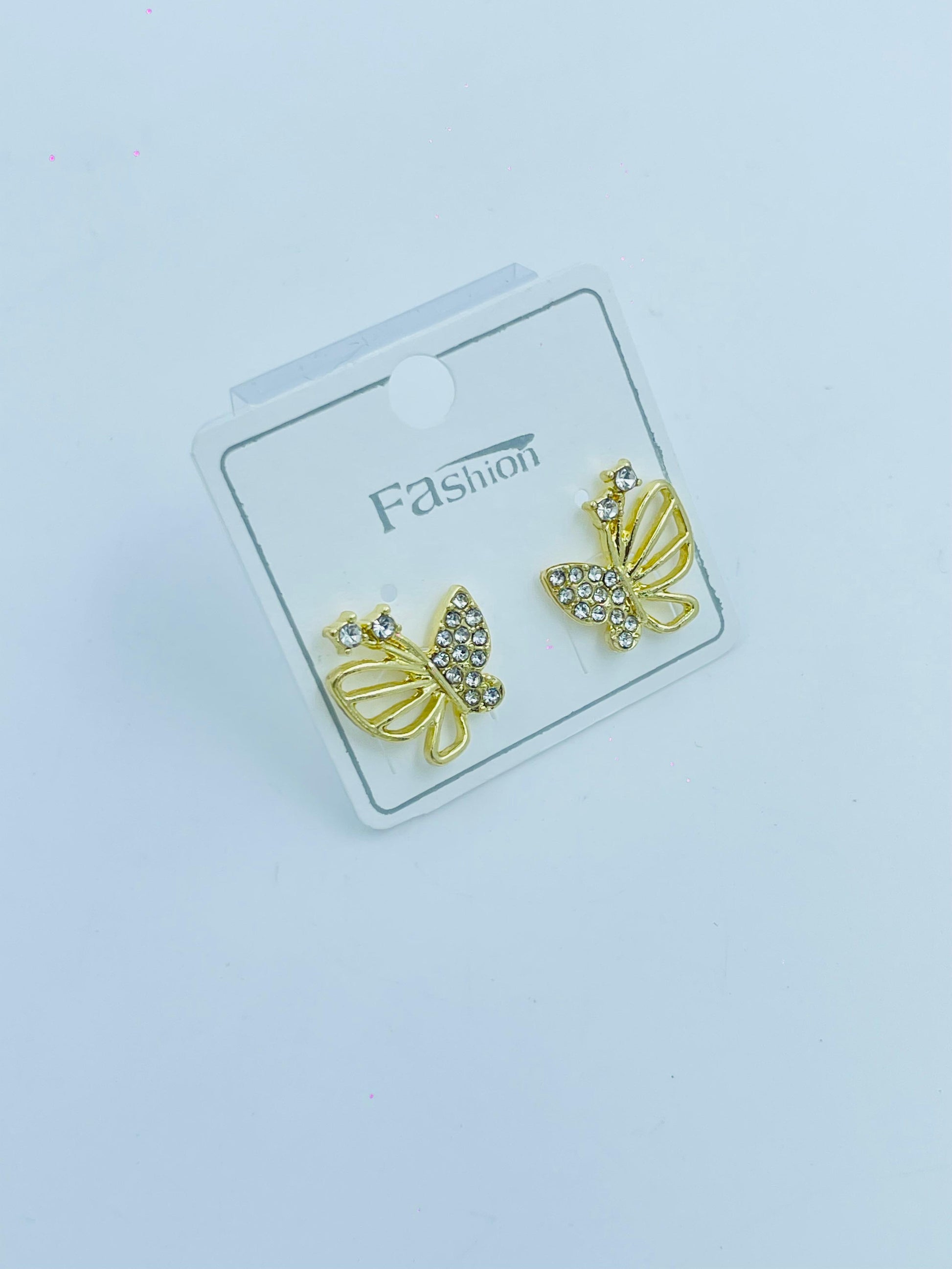 Gold Butterfly Stud Earrings | Sparkling Rhinestone Inlay Design