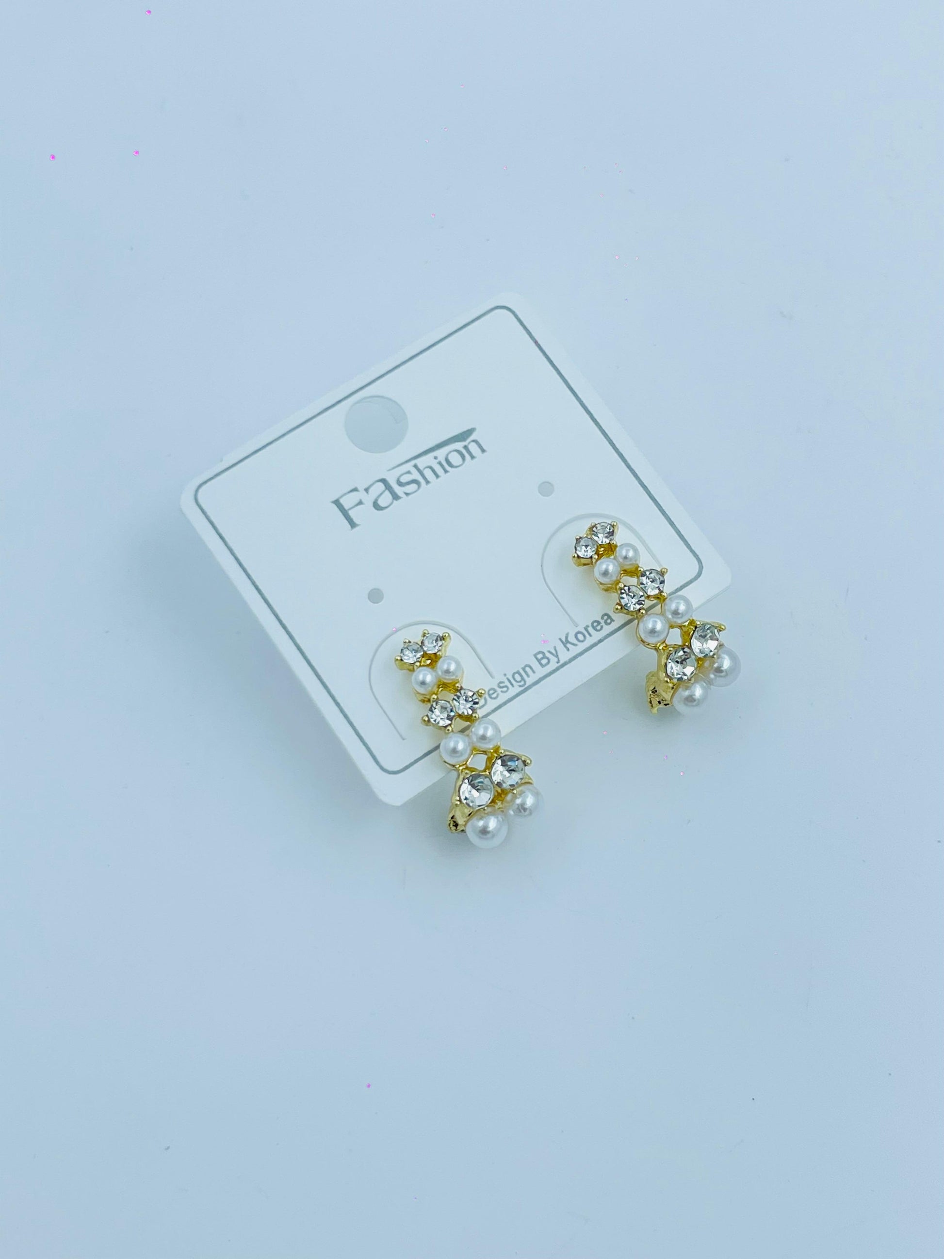 Pearl & Rhinestone Cluster Earrings | Elegant Gold-Tone Studs