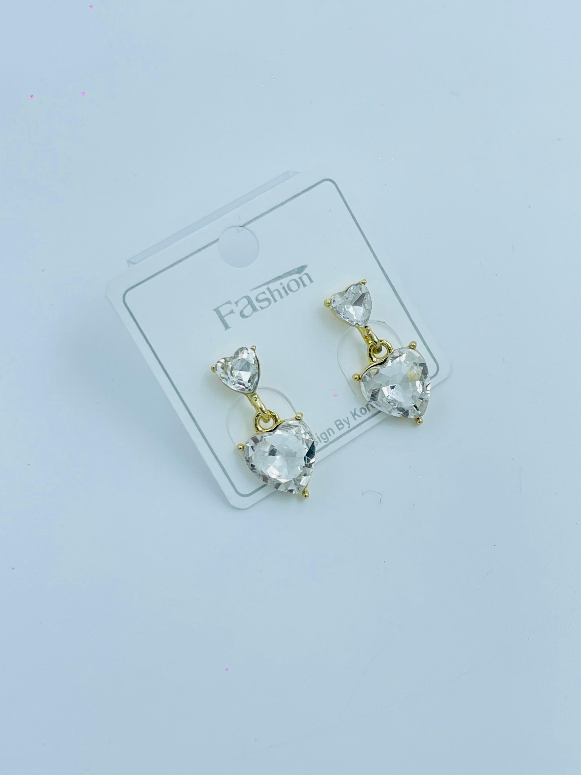 Heart Crystal Drop Earrings | Elegant Gold-Tone Dangle Jewelry