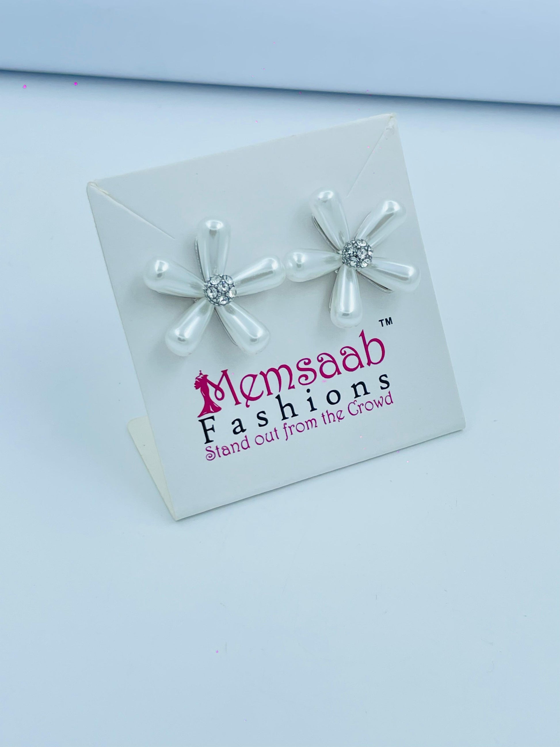 White Floral Stud Earrings | Elegant Pearl-Inspired Flower Design