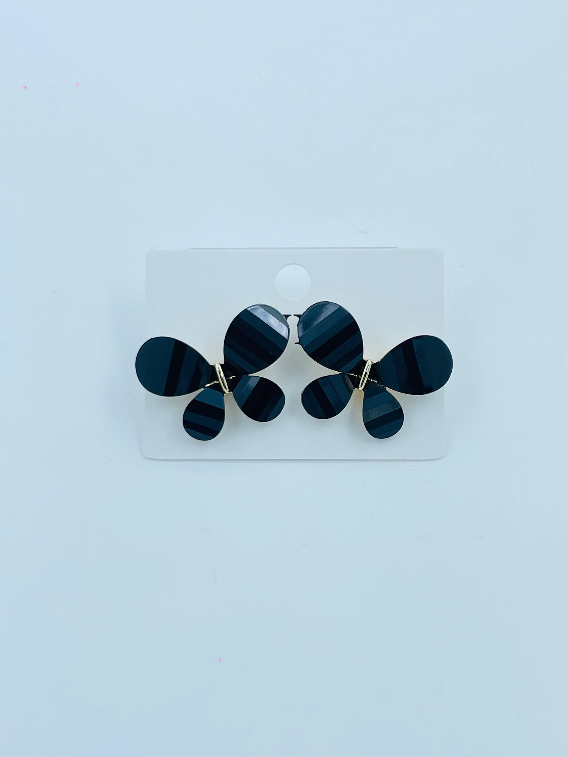 Black Petal Stud Earrings with Striped Gloss Finish - Chic Modern Accessory