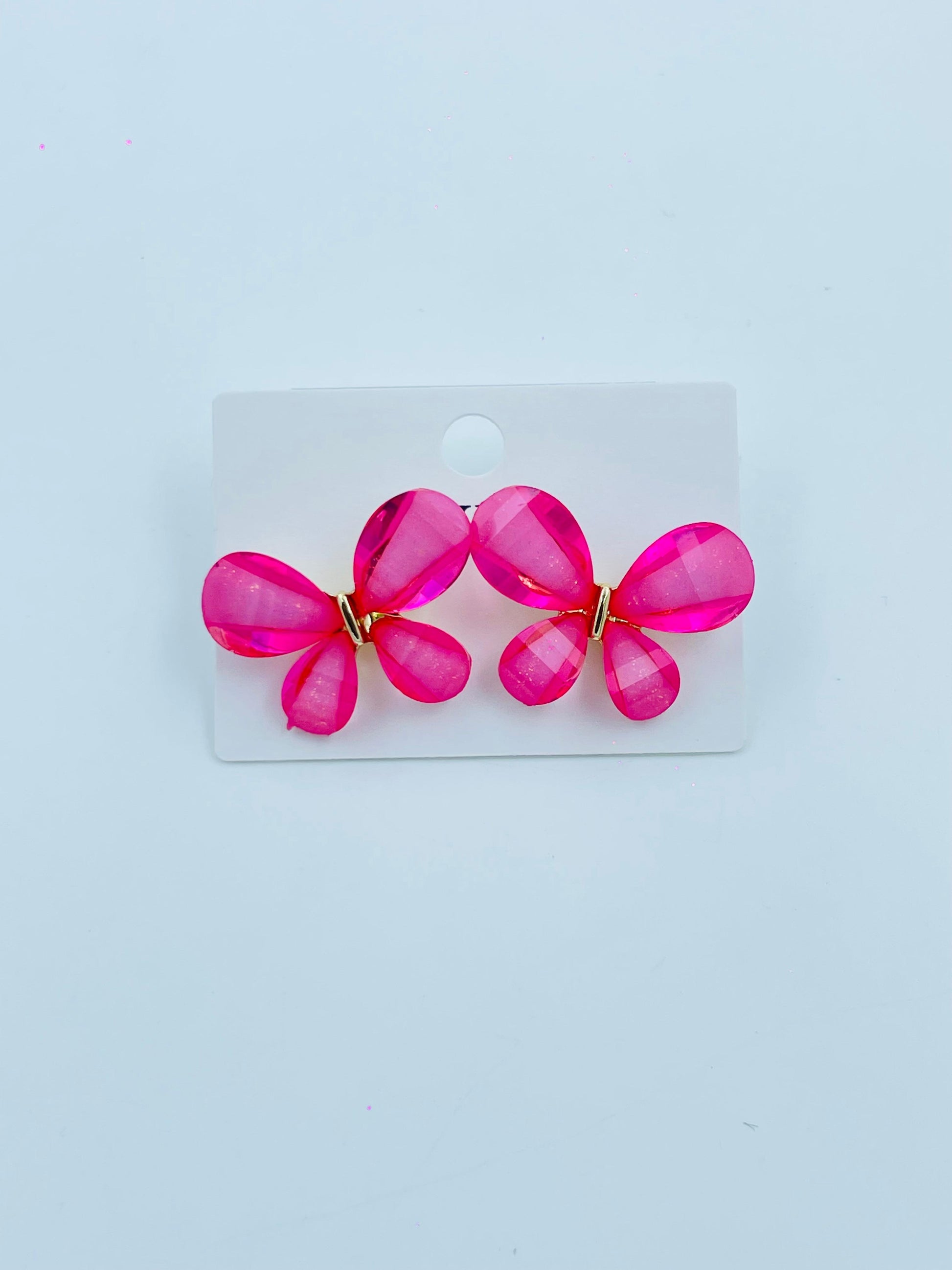 Hot Pink Crystal Petal Stud Earrings - Playful Party Jewelry