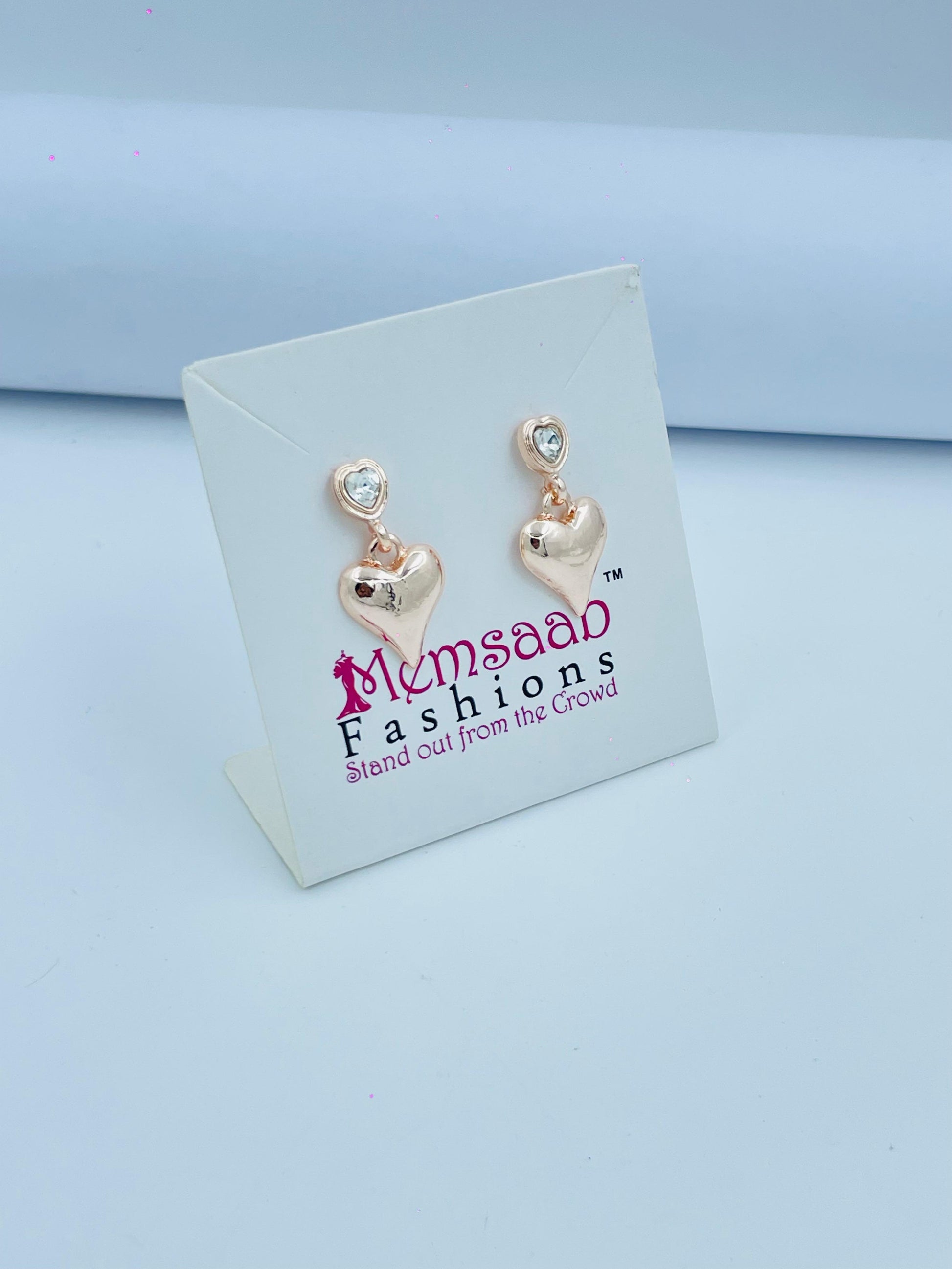 Elegant Rose Gold Heart Earrings with Sparkling Stone – Perfect Gift