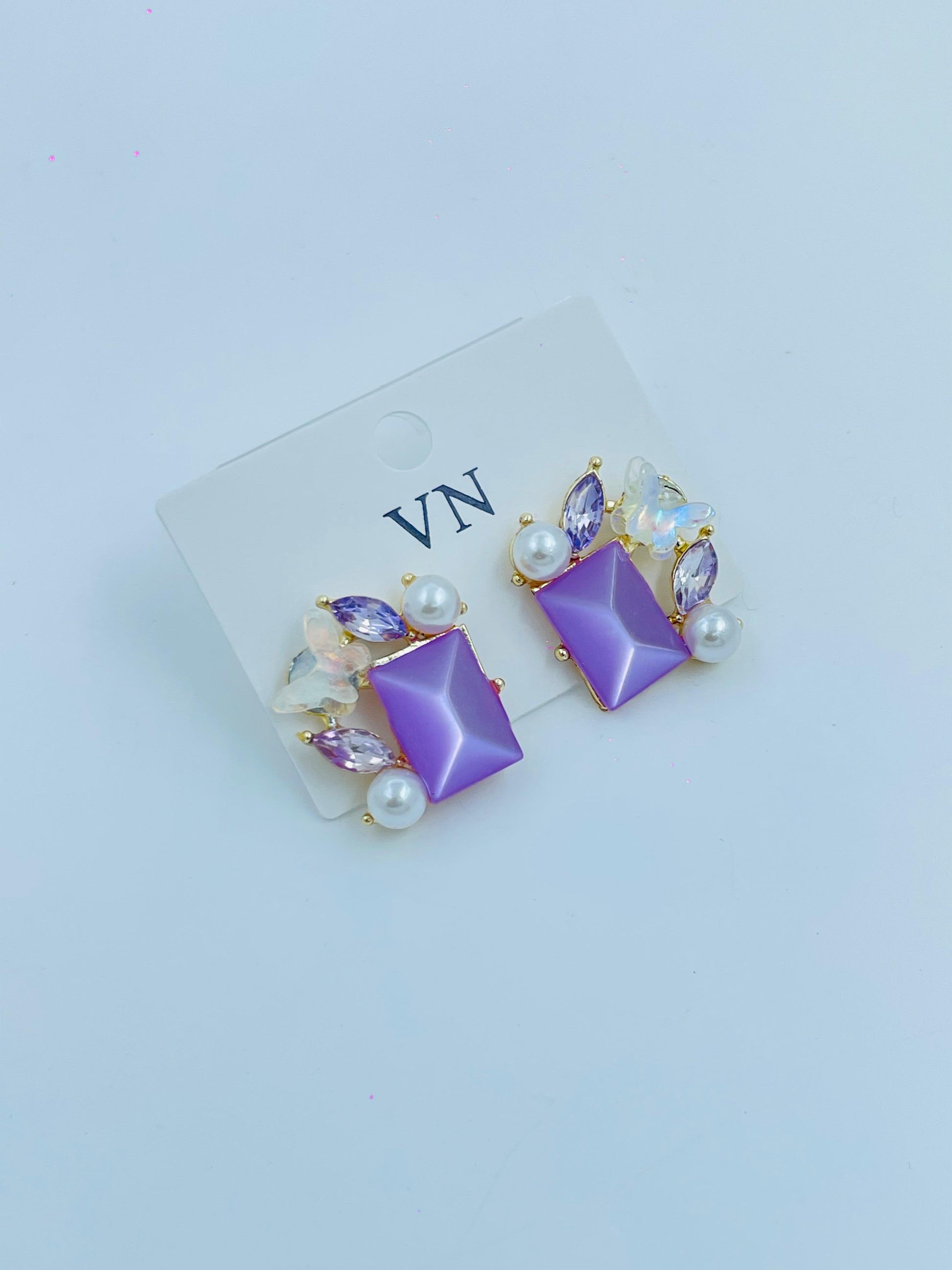 Stunning Purple Crystal and Pearl Earrings with Gold Detailing | Elegant Jewelry
