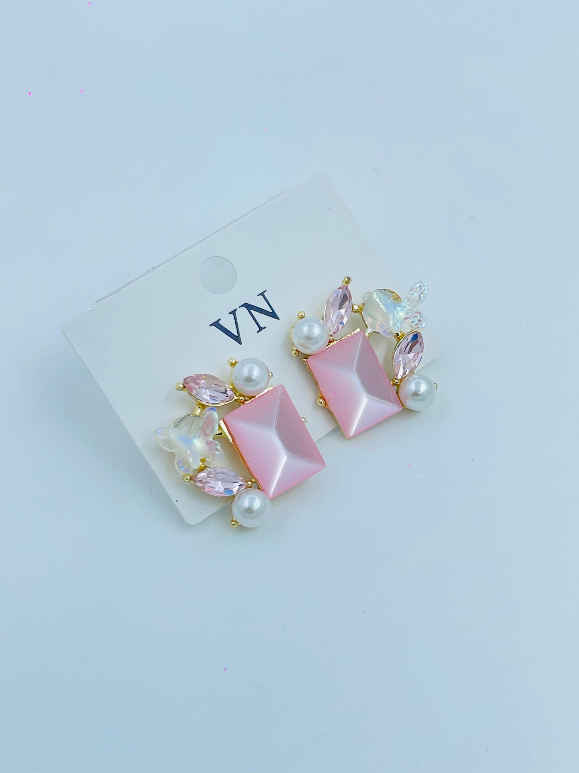 Elegant Pink Crystal and Pearl Earrings with Gold Accents | Fashion Jewelry