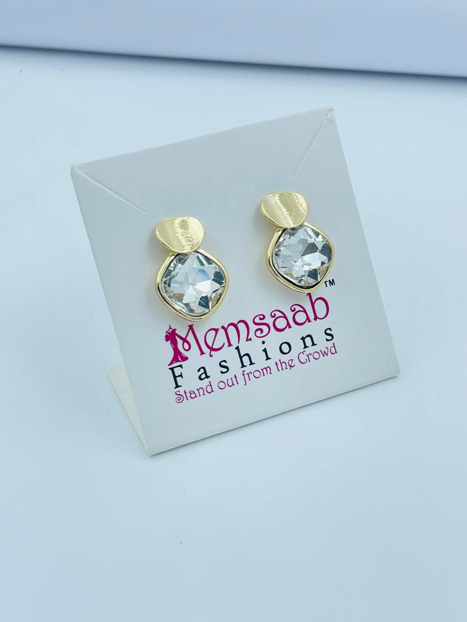 Clear Crystal Stud Earrings with Gold Detailing