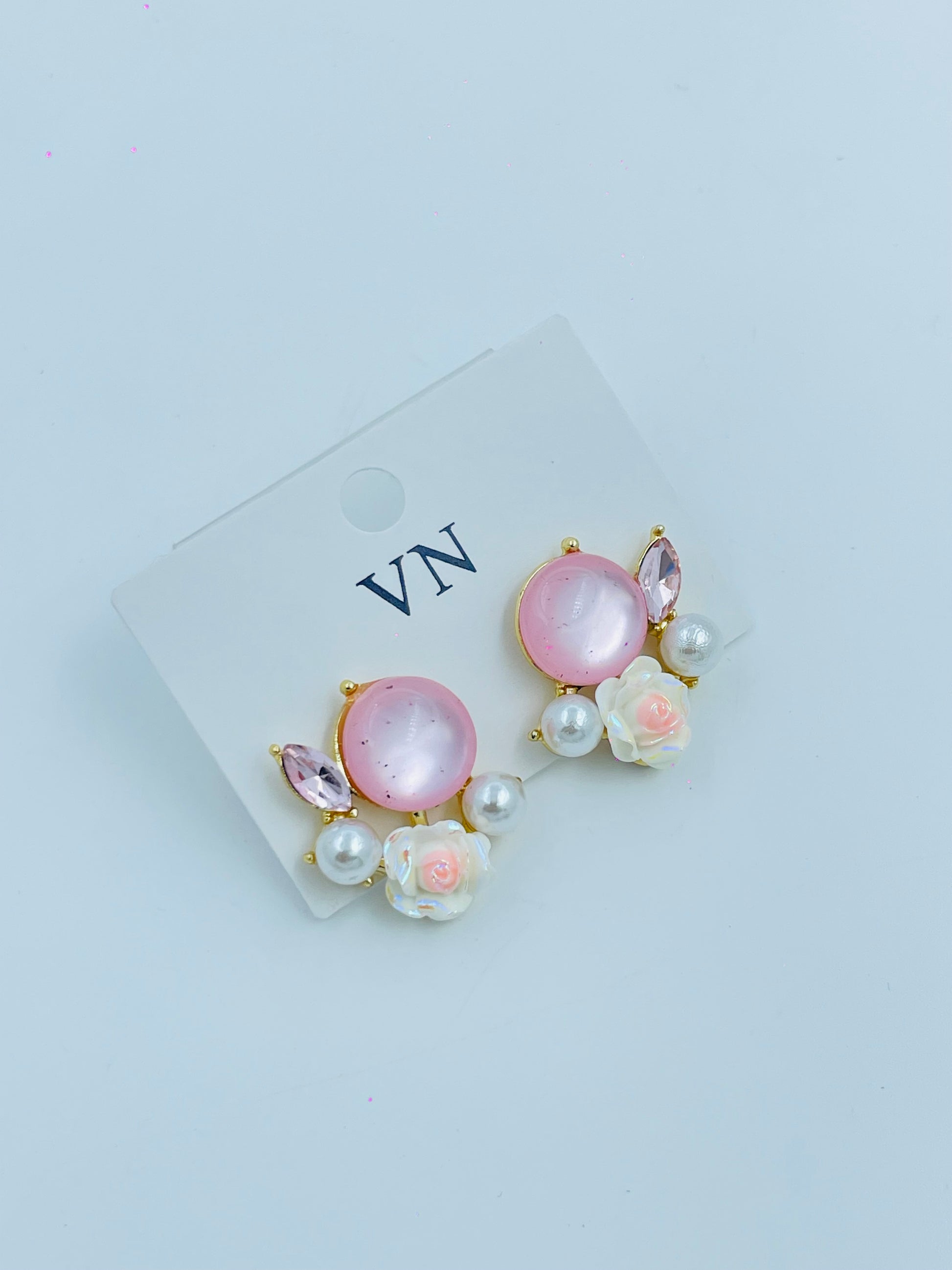 Delicate Pink Floral and Pearl Earrings