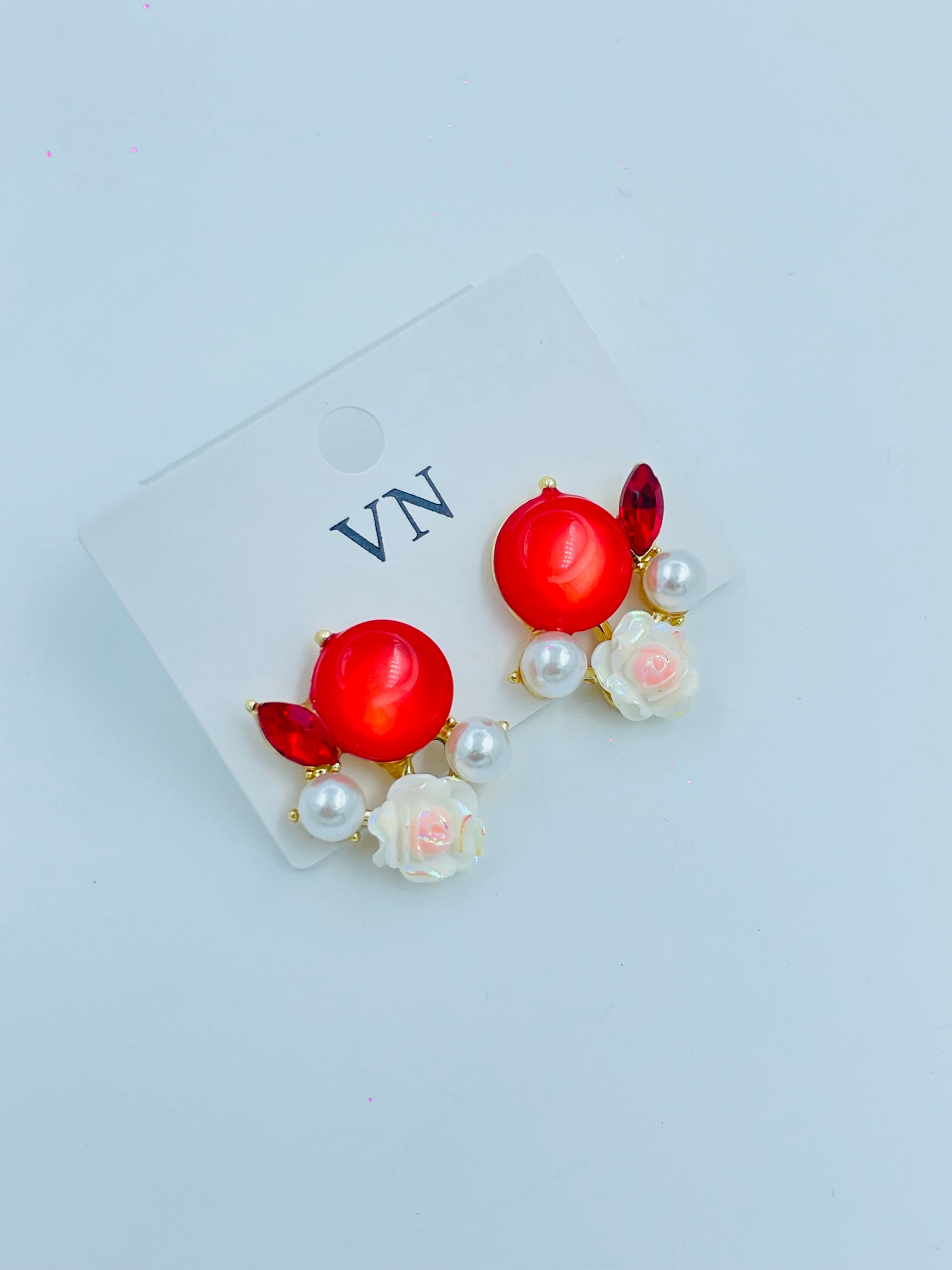 Bold Red and Pearl Floral Earrings