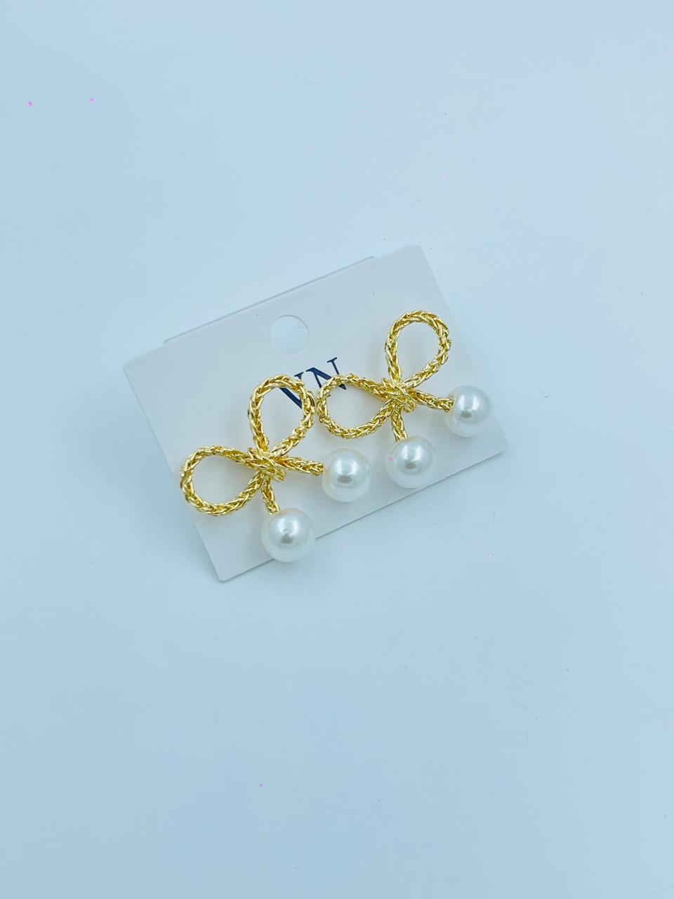 Gold Bow Earrings with Pearls – Delicate and Charming
