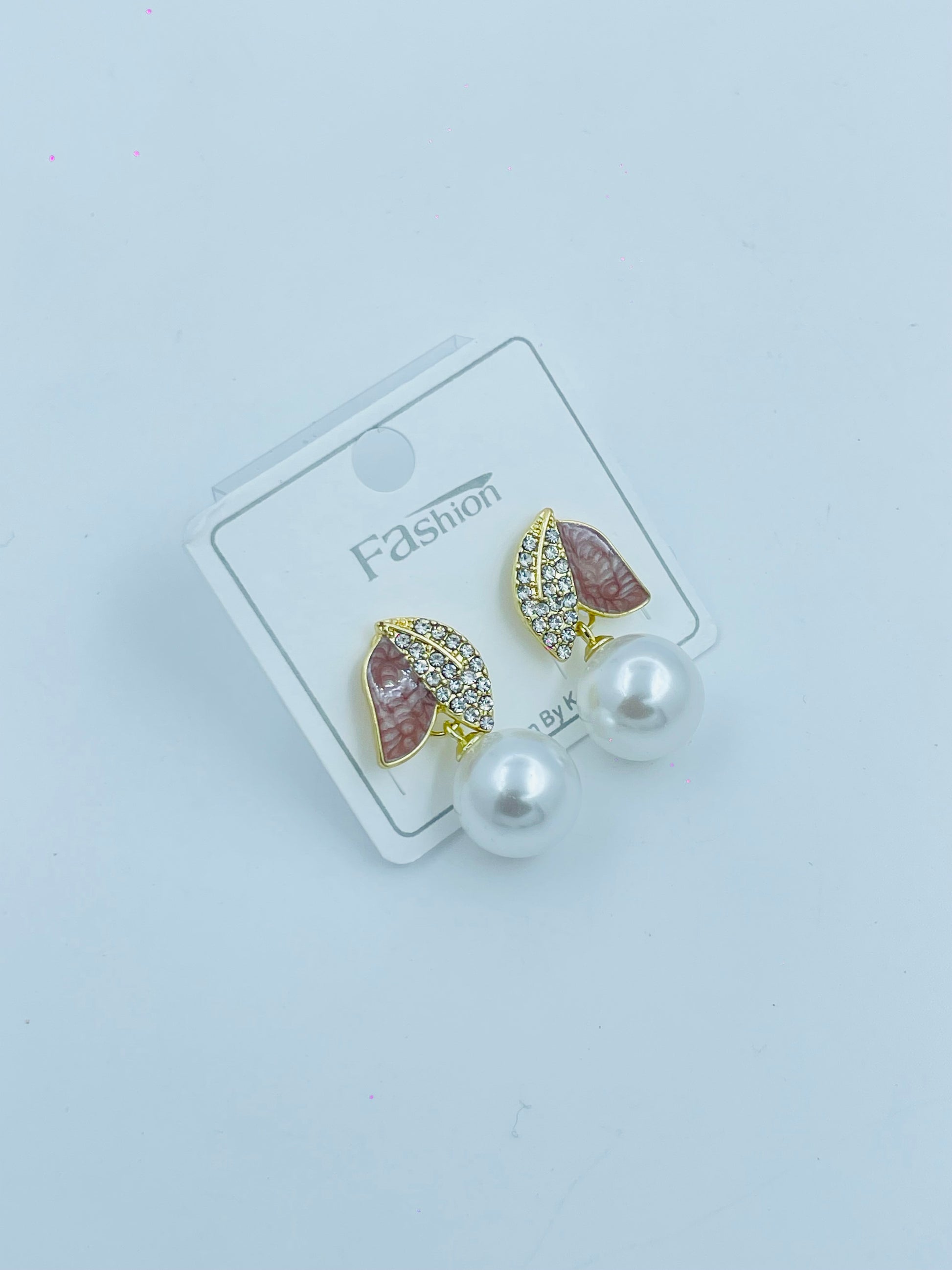 Sophisticated Pink Leaf and Pearl Earrings