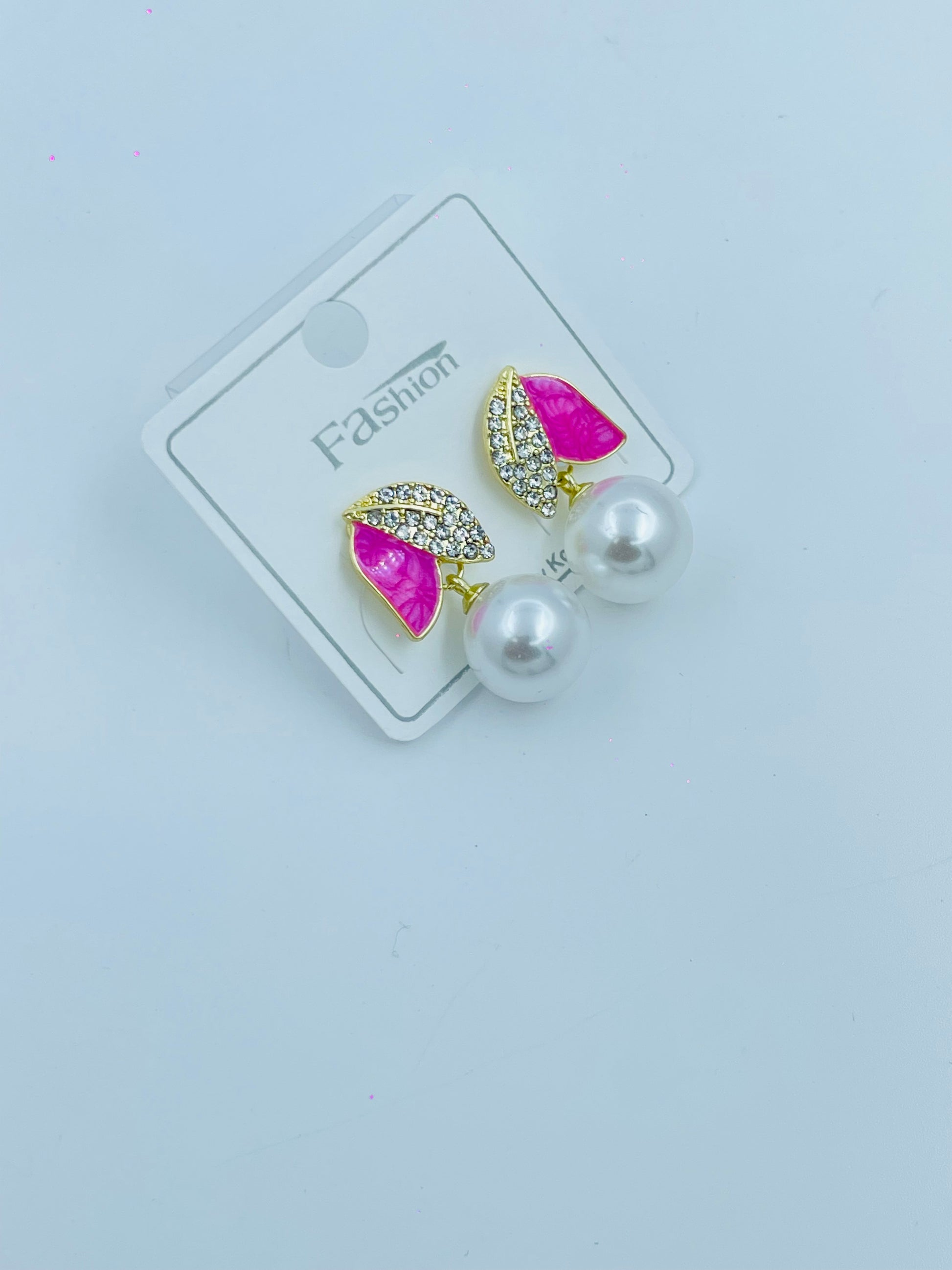 Stunning Pink Leaf and Pearl Earrings
