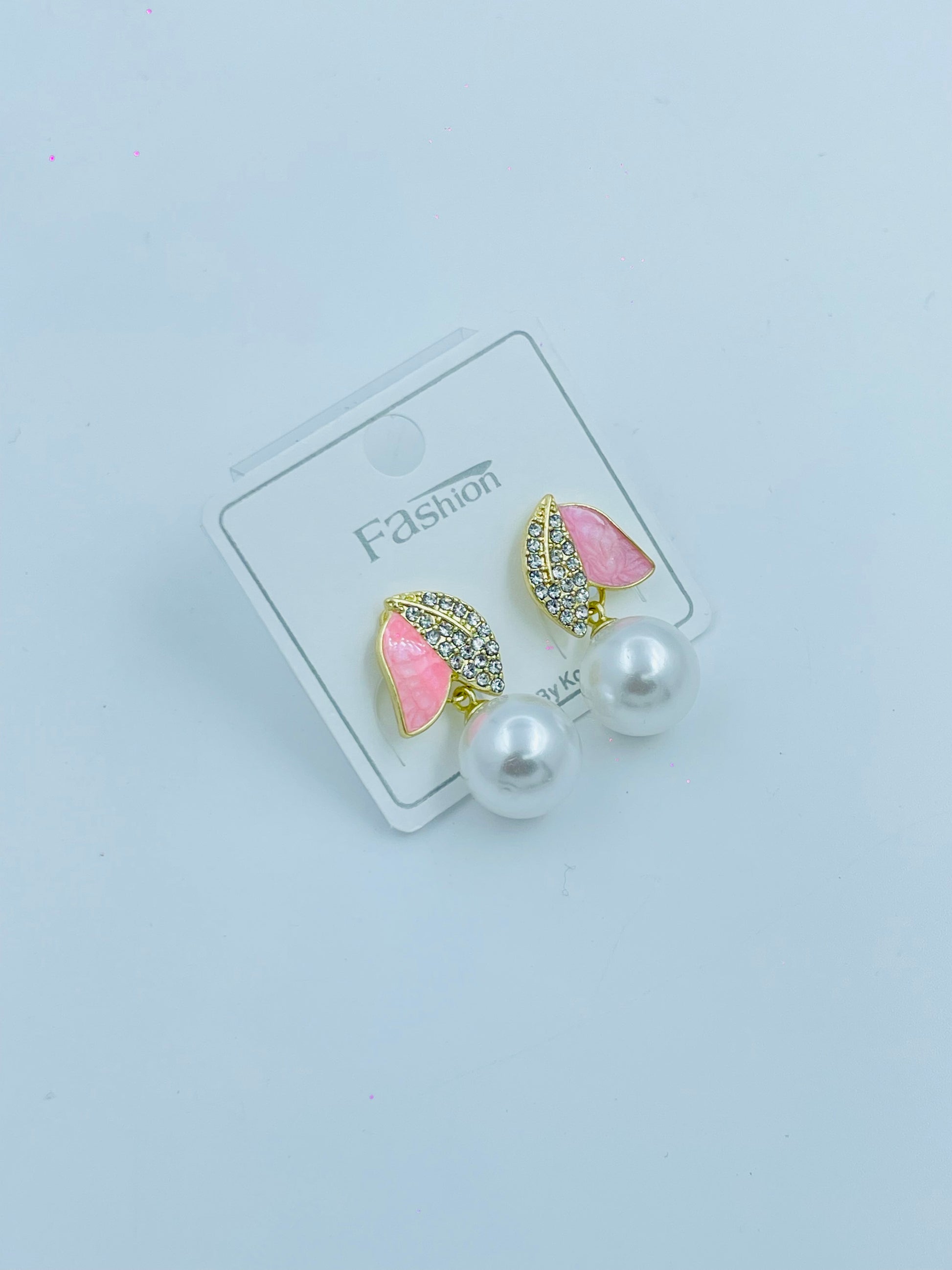 Elegant Pink and Pearl Stud Earrings