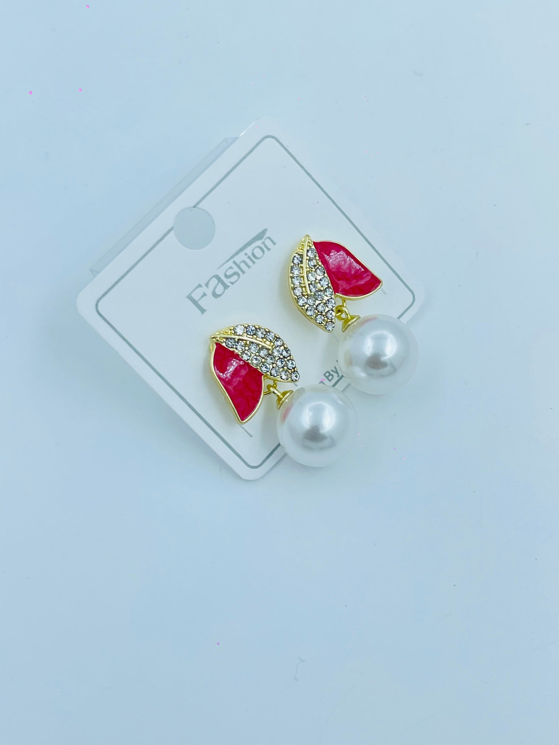 Elegant Red Leaf and Pearl Earrings
