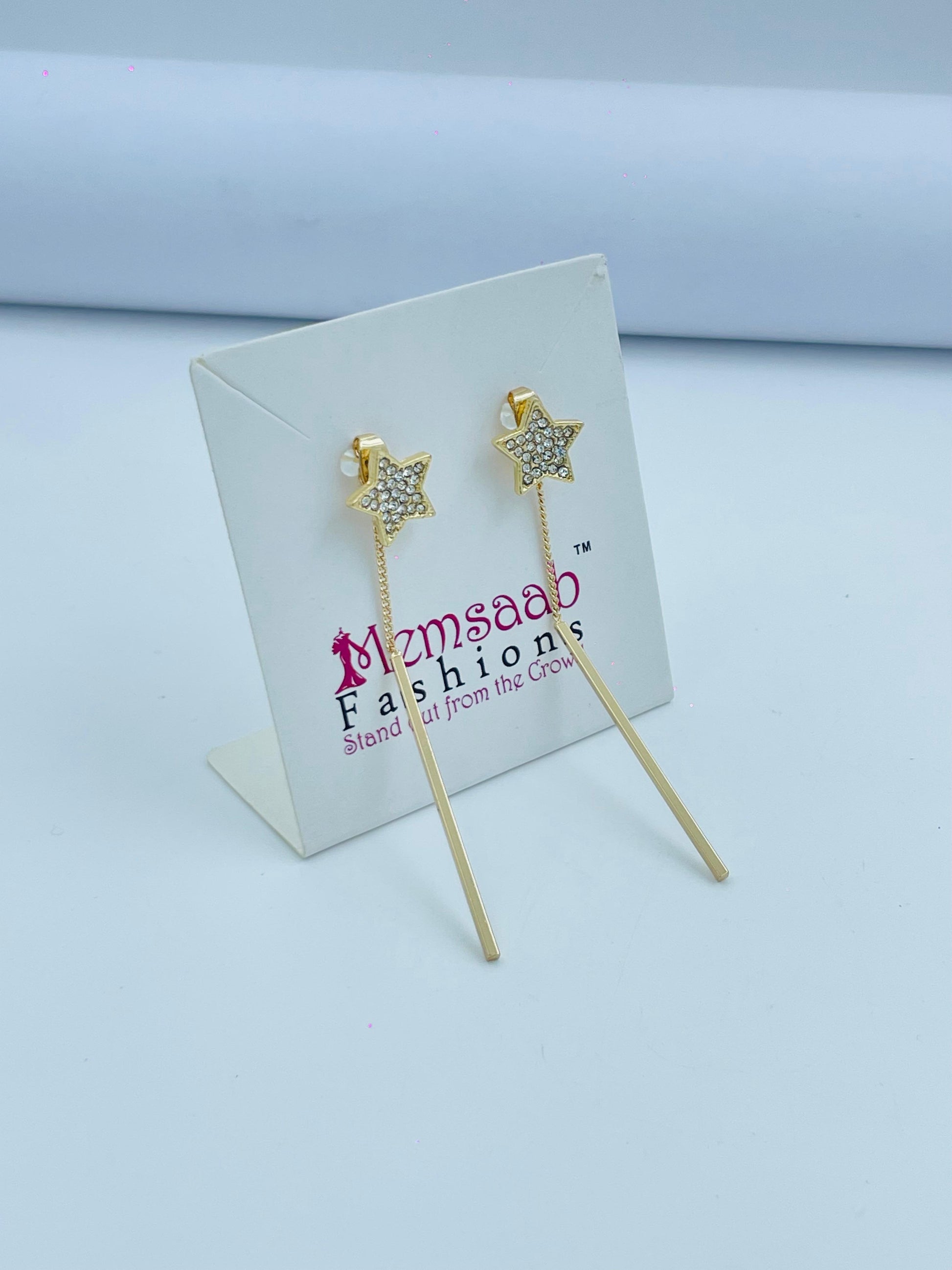 Trendy Gold Star Earrings with Sparkling Crystals – Stylish and Chic