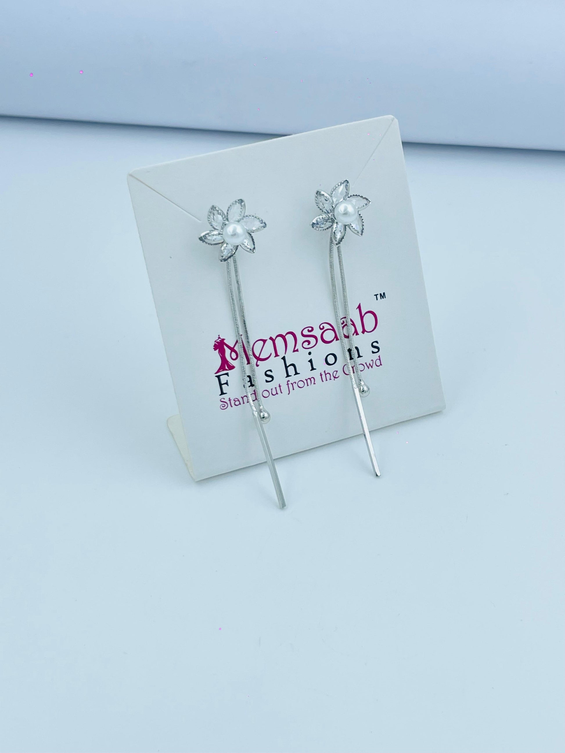 Elegant Floral Pearl Drop Earrings in Silver and Gold