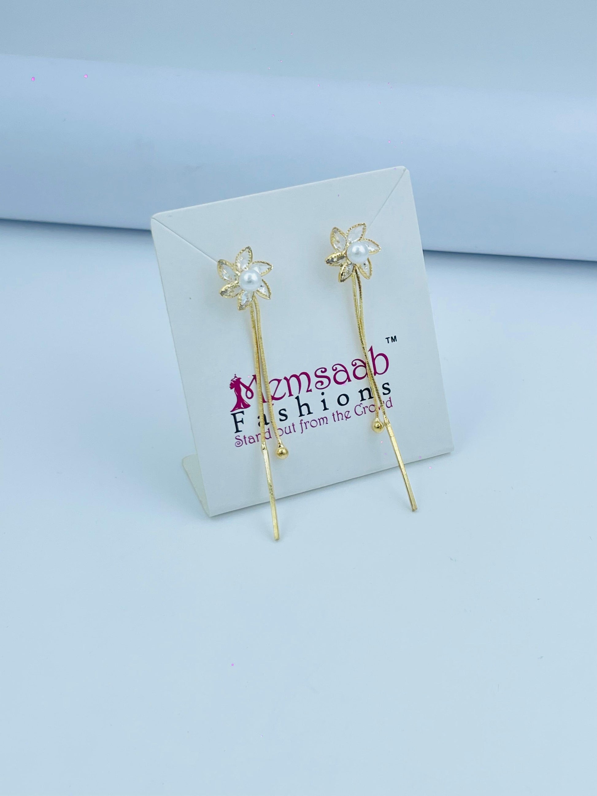Elegant Floral Pearl Drop Earrings in Silver and Gold