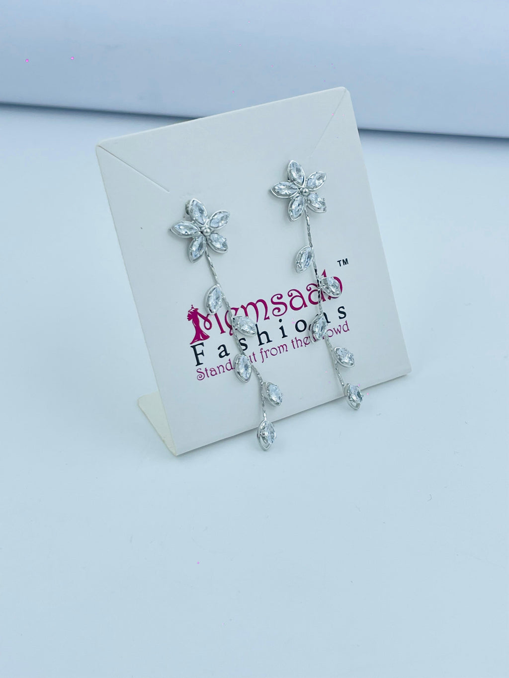 Floral Crystal Drop Earrings in Silver and Gold