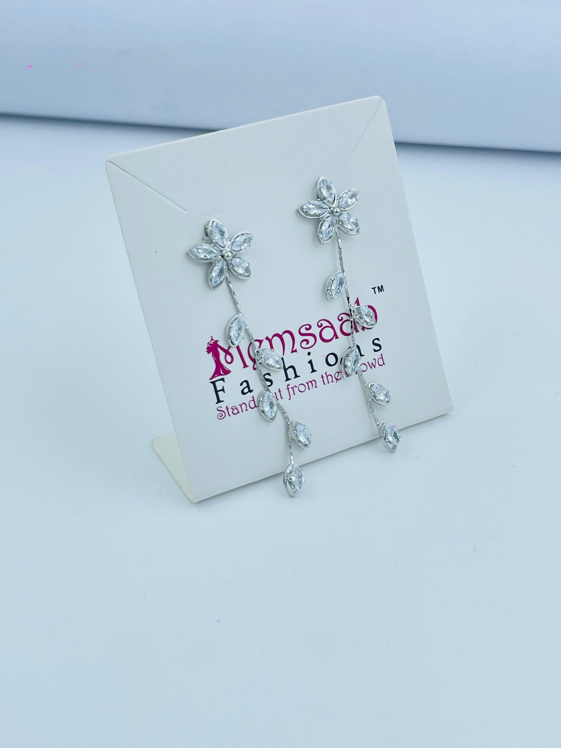 Floral Crystal Drop Earrings in Silver and Gold