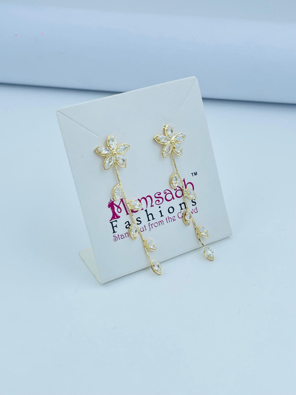Floral Crystal Drop Earrings in Silver and Gold