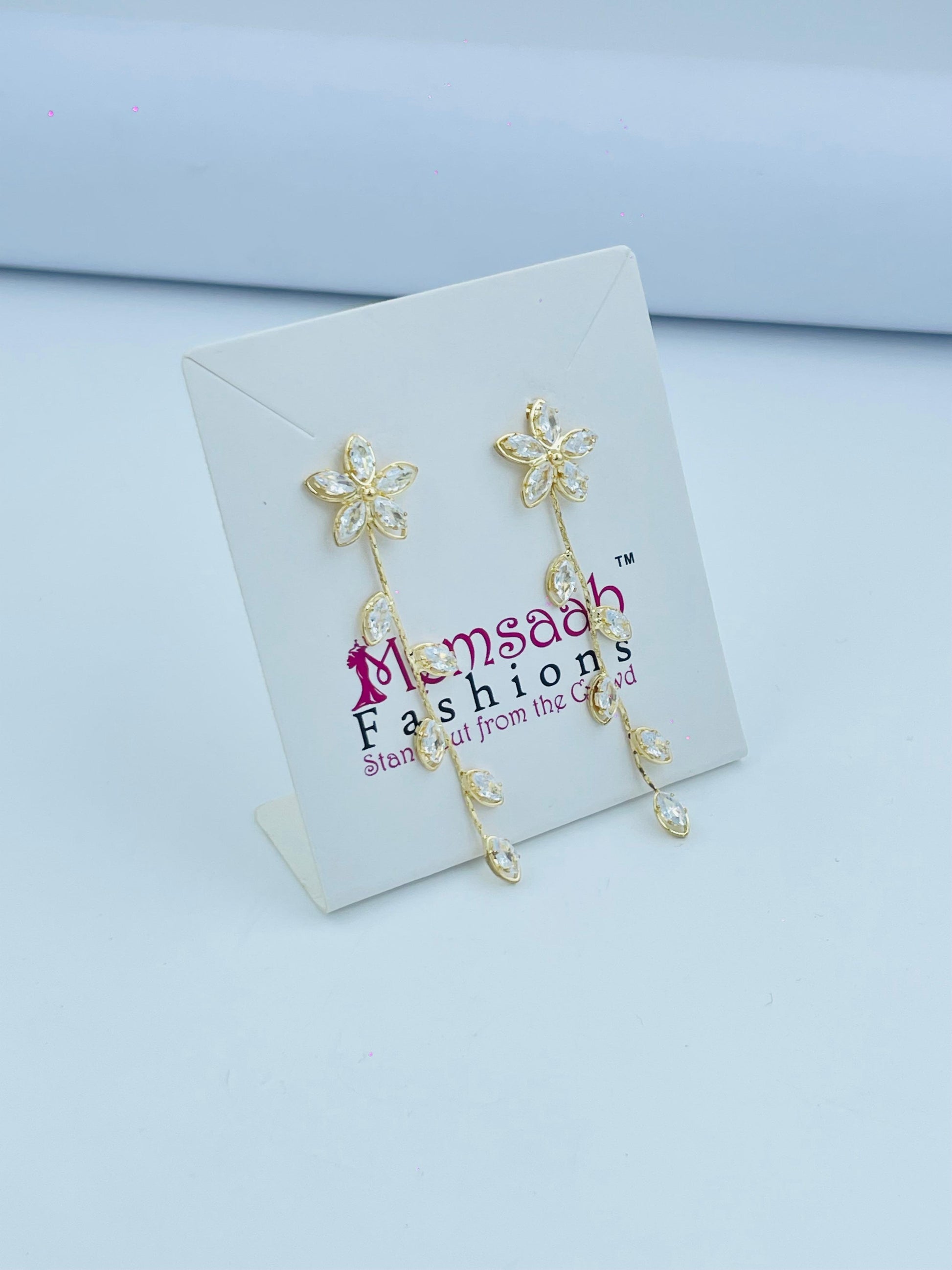 Floral Crystal Drop Earrings in Silver and Gold