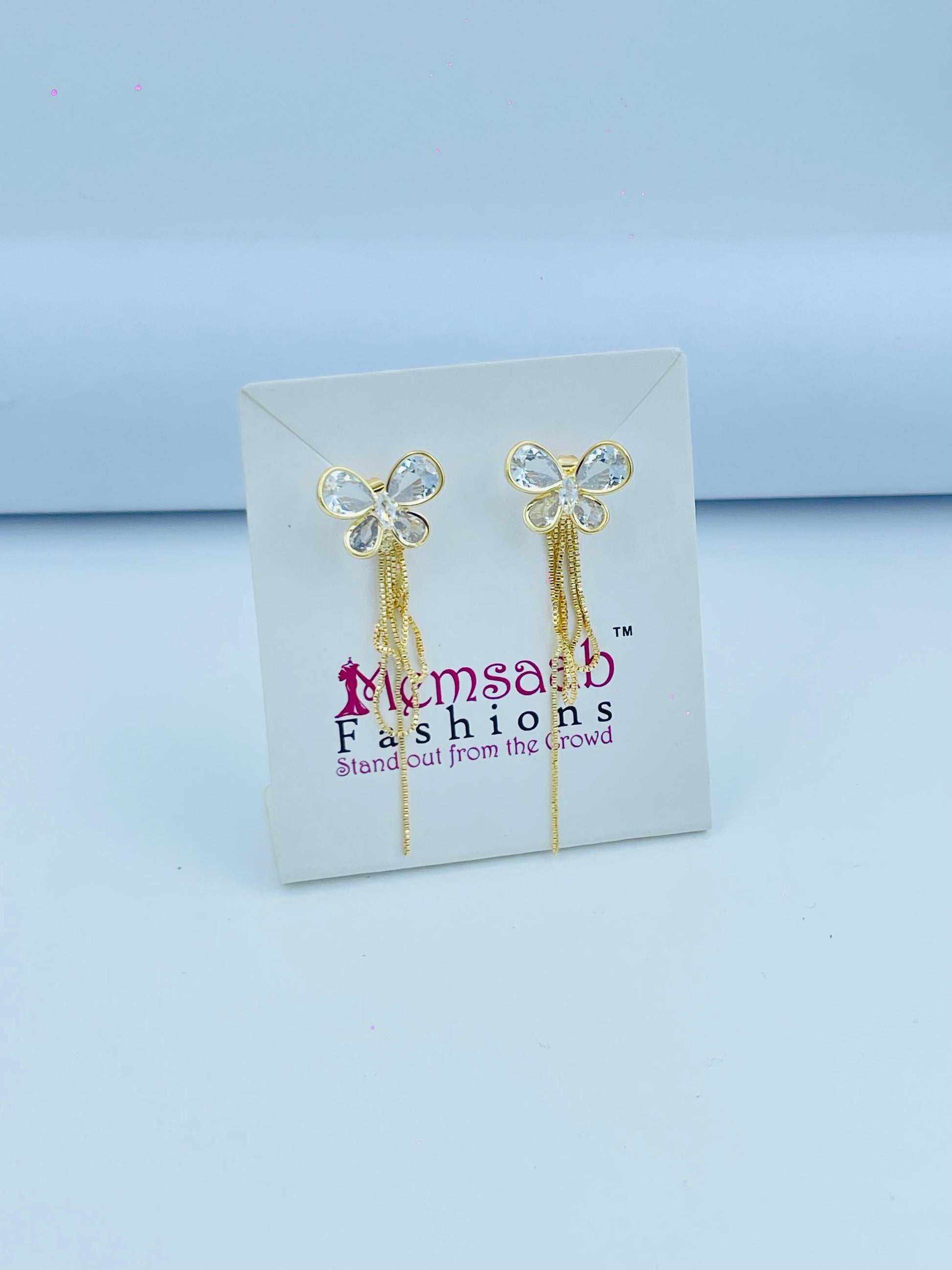 Elegant Butterfly Crystal Earrings in Silver & Gold