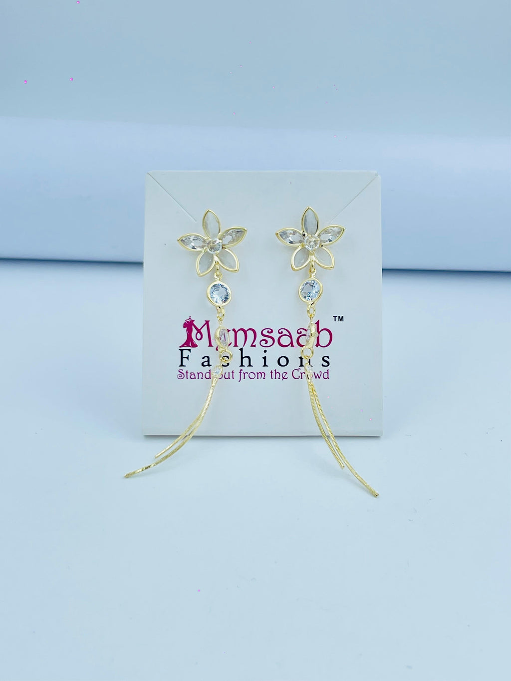Floral Crystal Drop Earrings in Silver & Gold