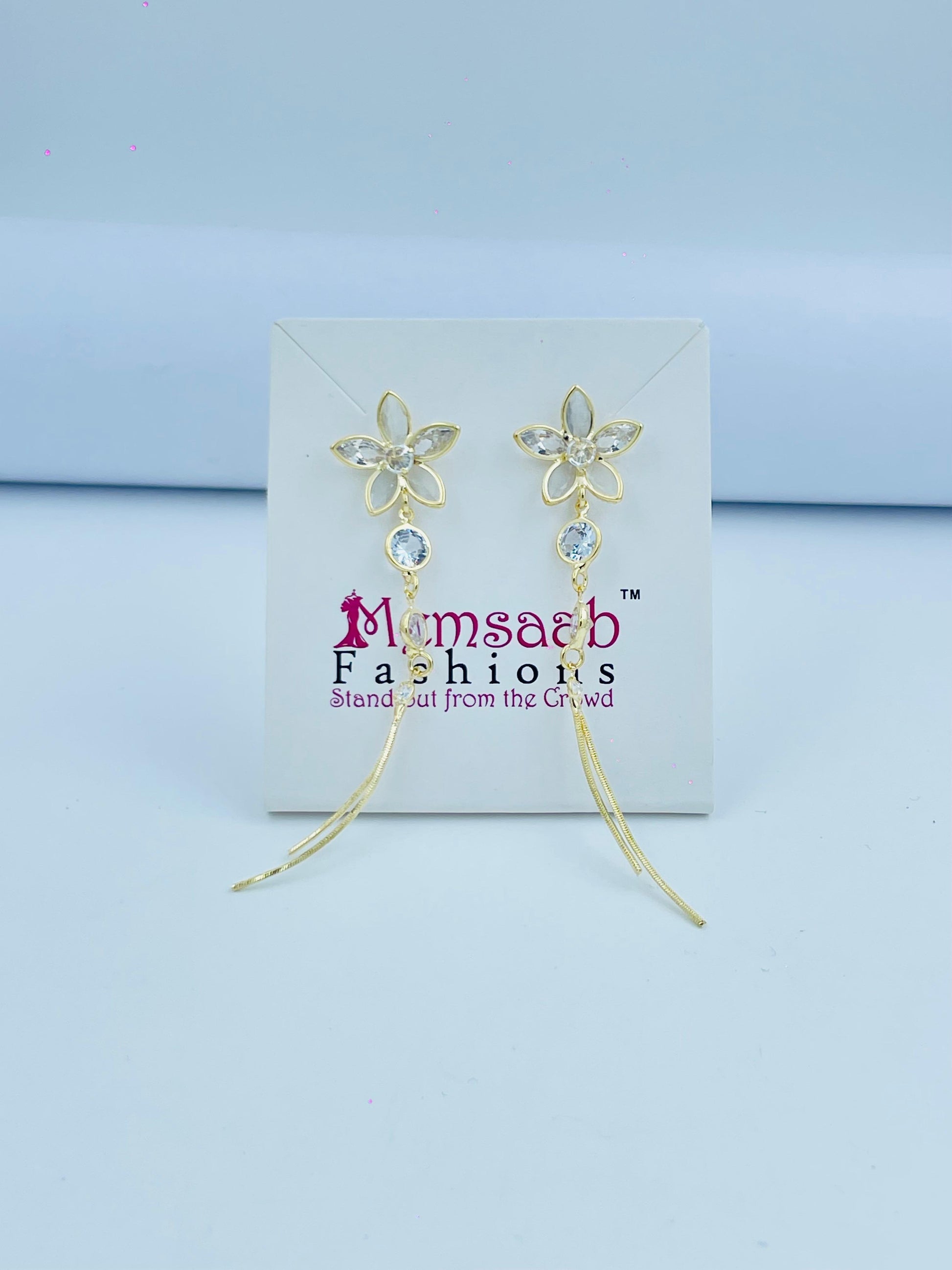 Floral Crystal Drop Earrings in Silver & Gold
