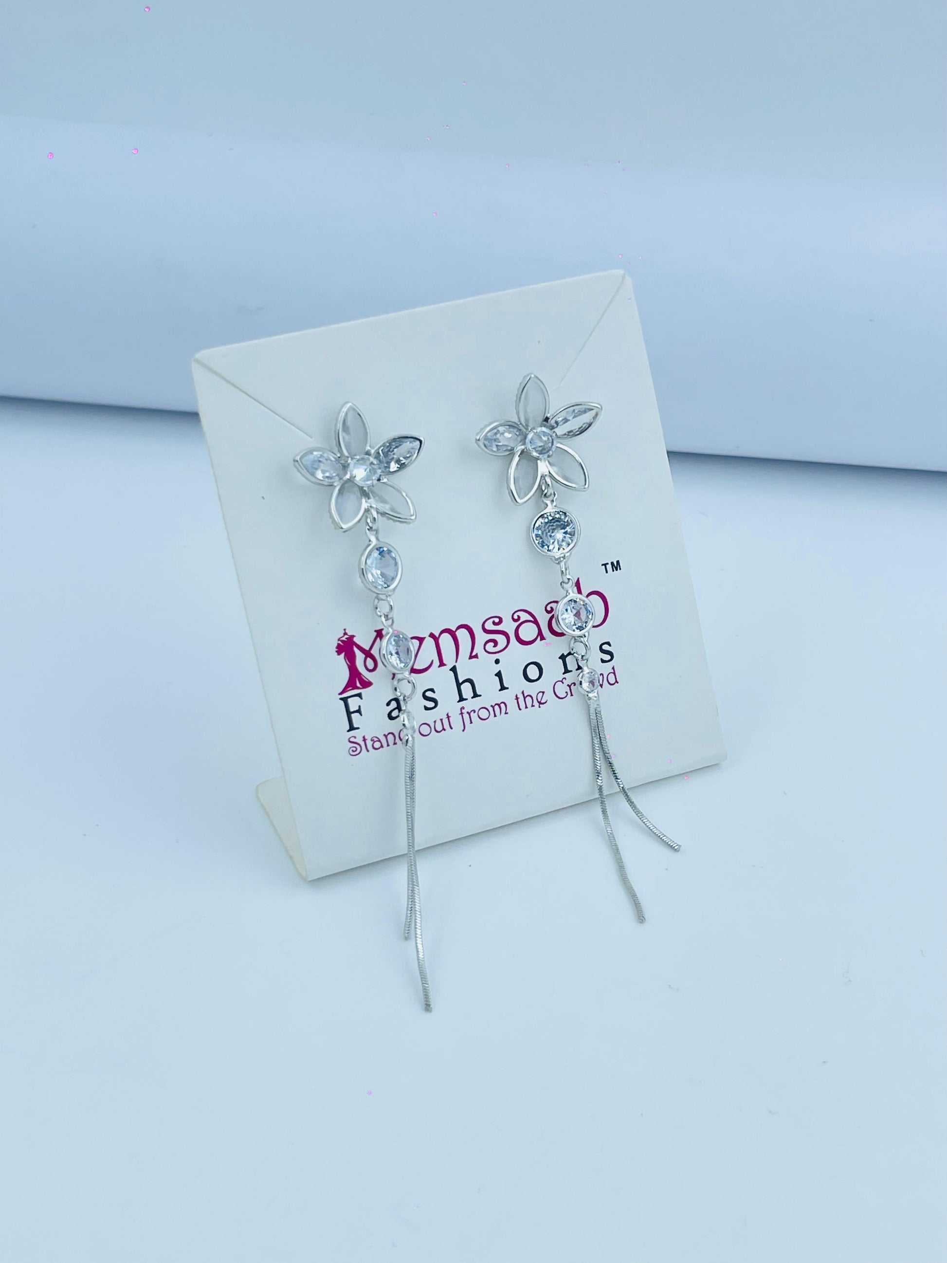 Floral Crystal Drop Earrings in Silver & Gold