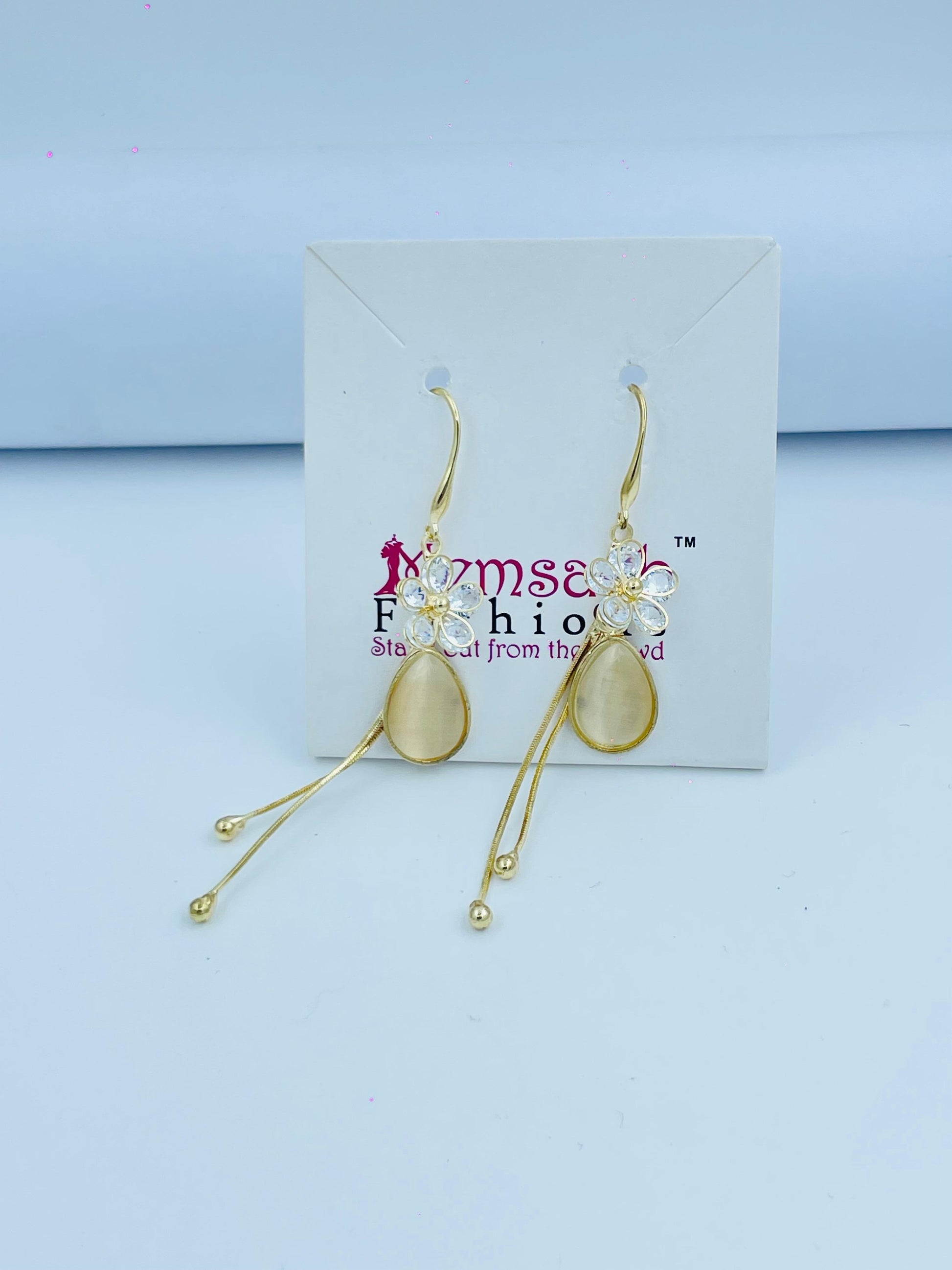 Floral Crystal Teardrop Earrings in Silver & Gold