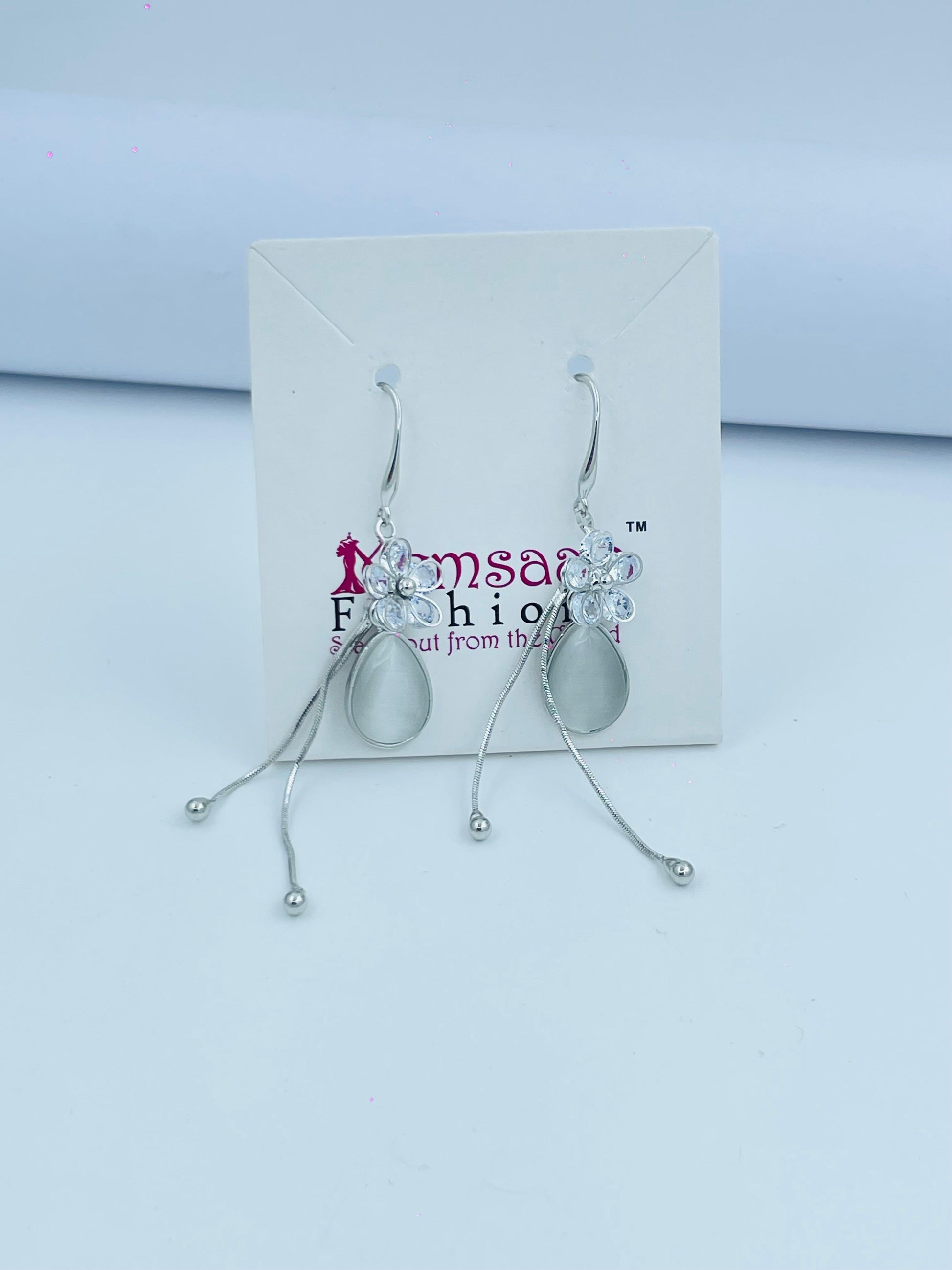Floral Crystal Teardrop Earrings in Silver & Gold