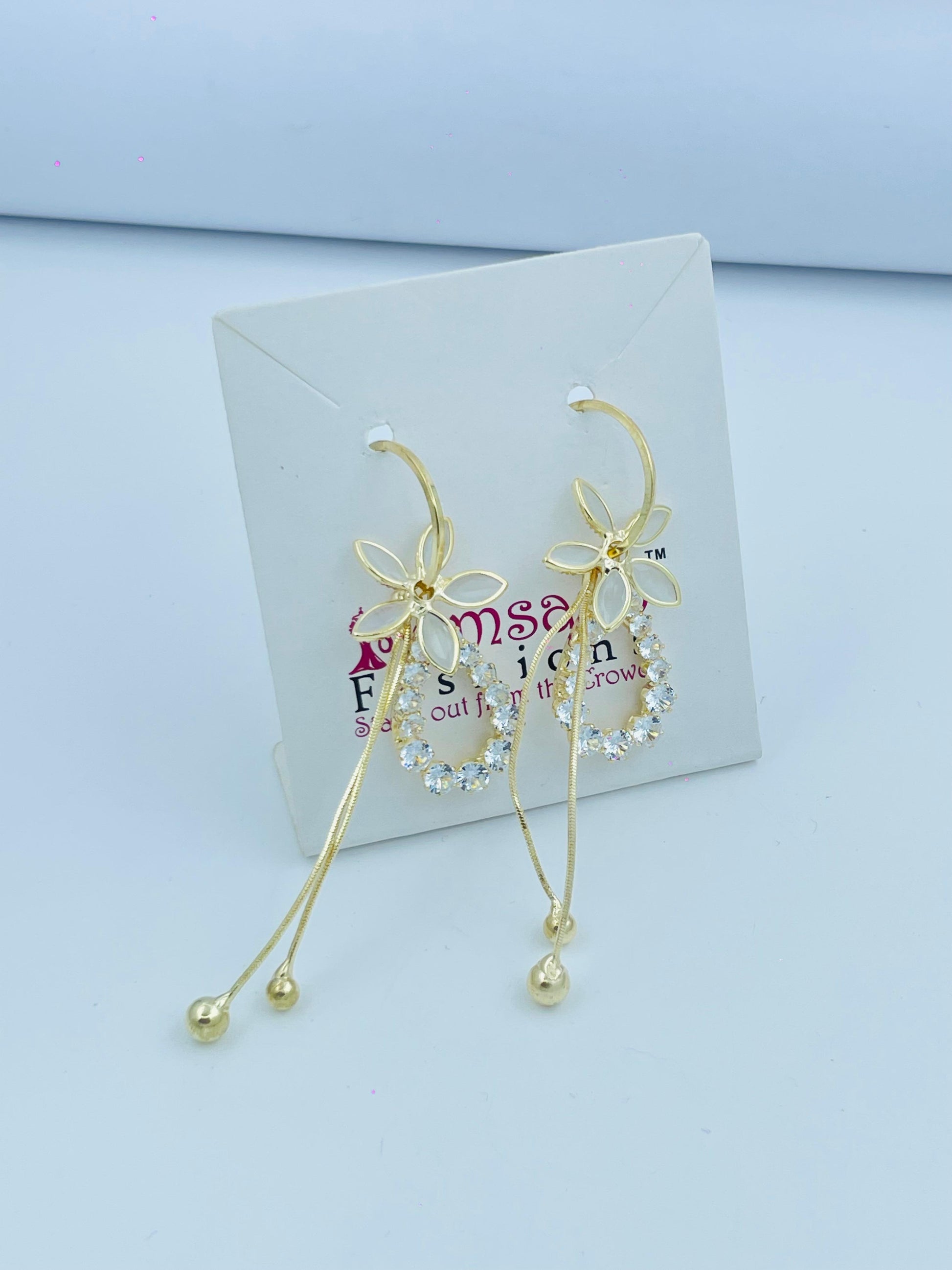 Floral Crystal Hoop Earrings in Silver and Gold