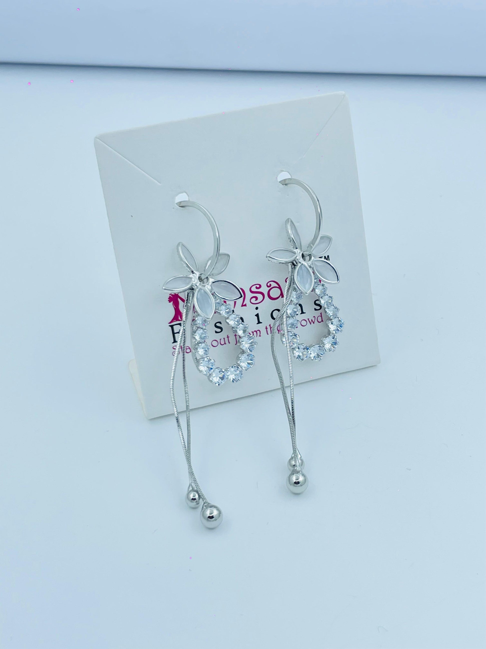 Floral Crystal Hoop Earrings in Silver and Gold
