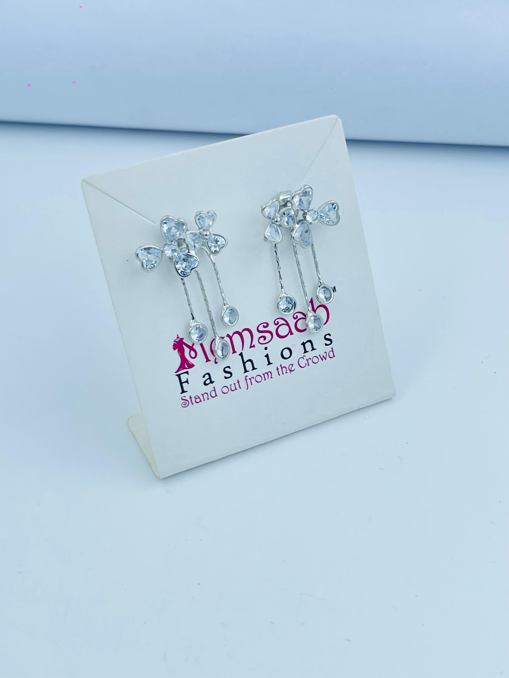 Floral Crystal Drop Earrings in Silver and Gold