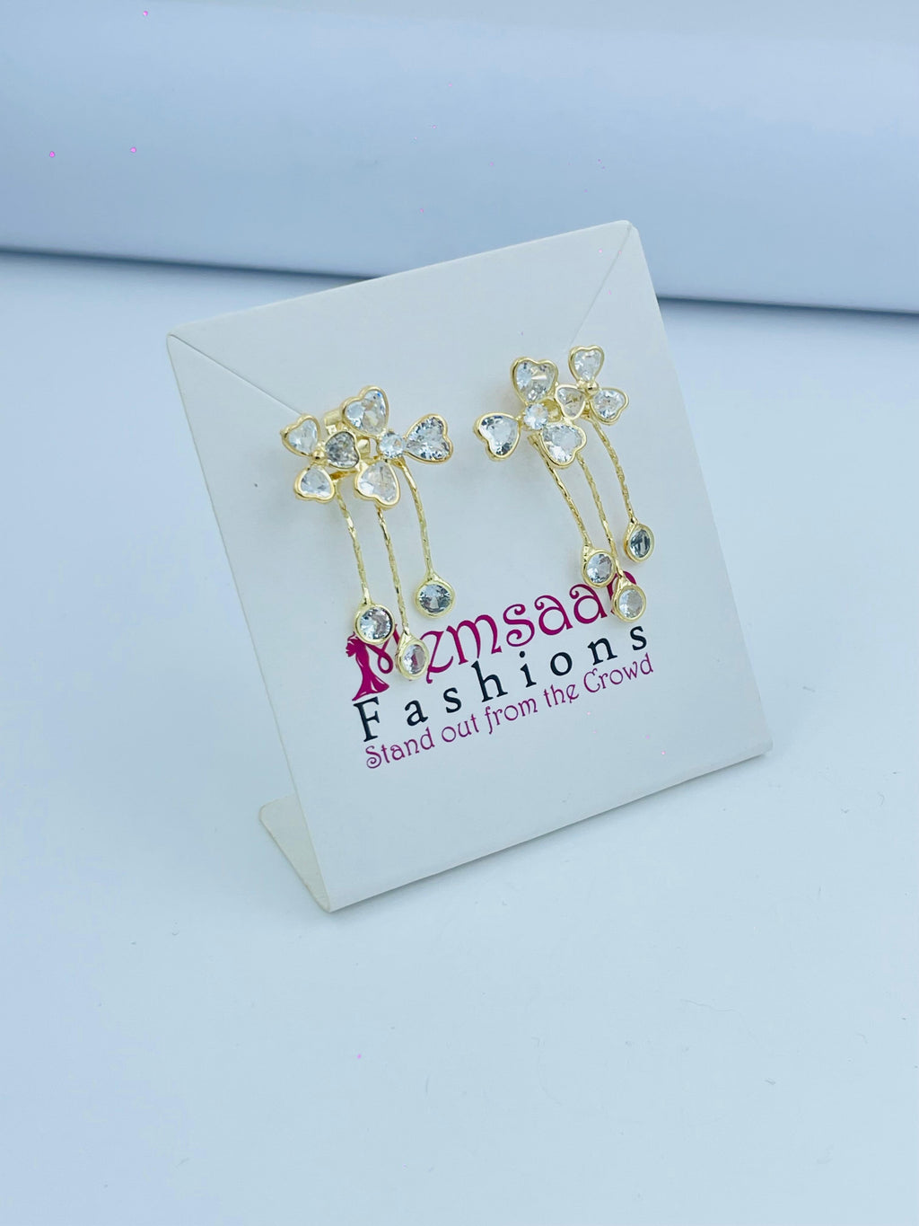 Floral Crystal Drop Earrings in Silver and Gold
