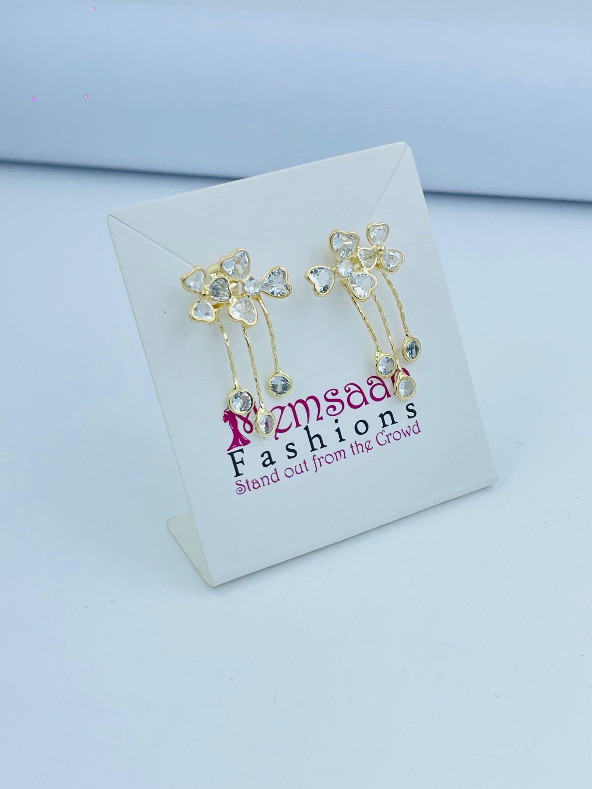 Floral Crystal Drop Earrings in Silver and Gold