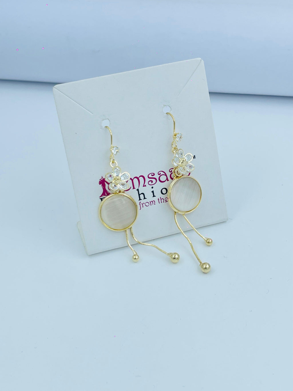 Crystal and Flower Design Drop Earrings in Silver and Gold