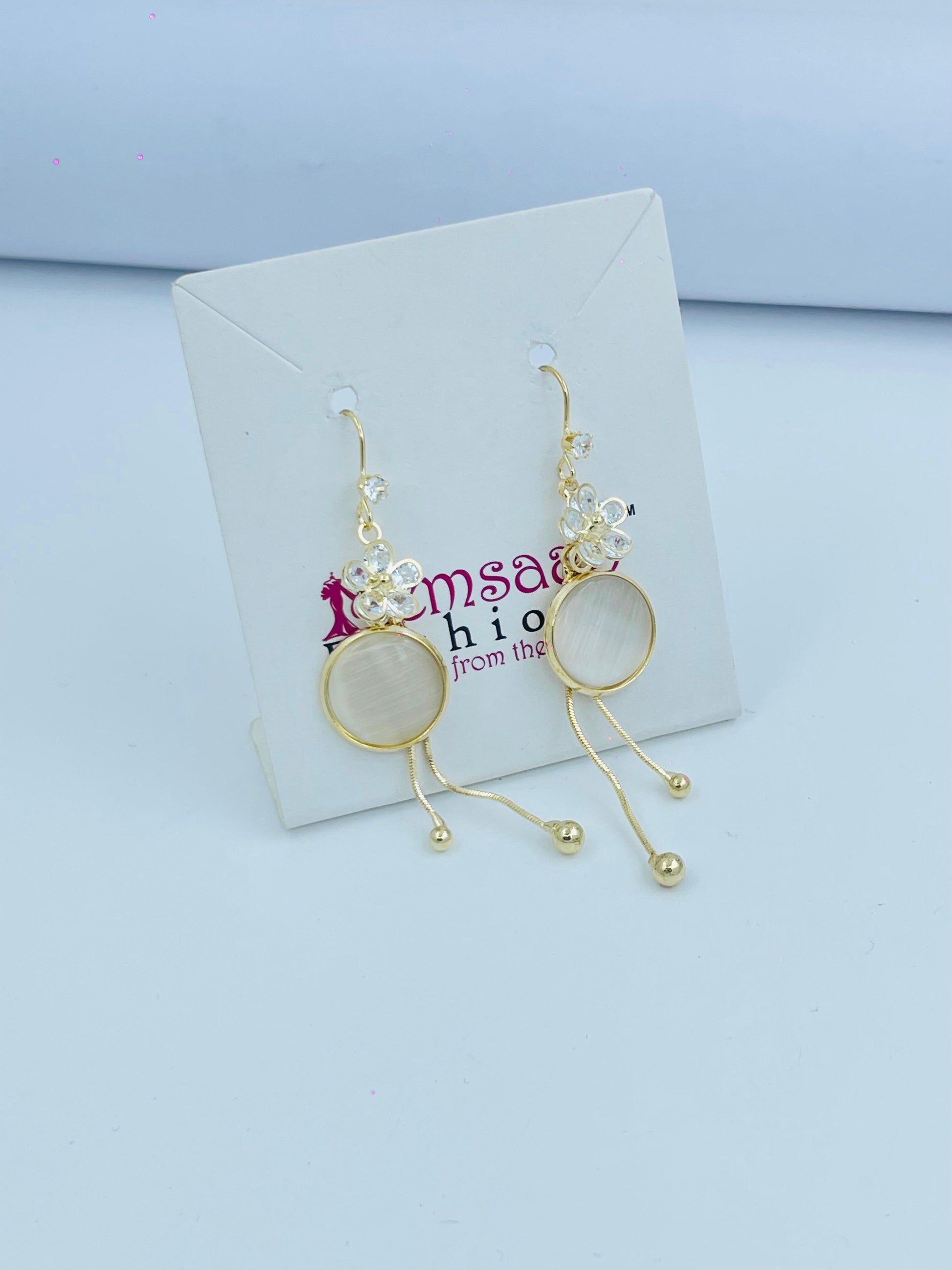 Crystal and Flower Design Drop Earrings in Silver and Gold