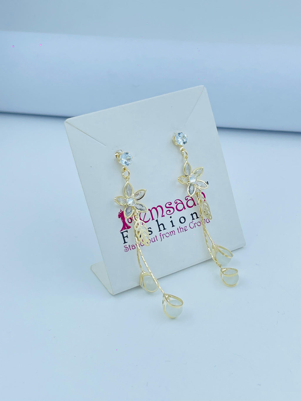 Flower and Teardrop Design Earrings in Silver and Gold
