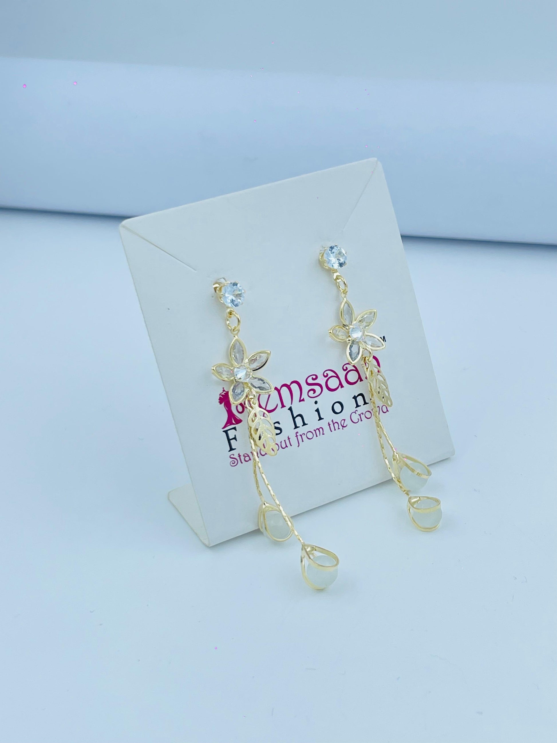 Flower and Teardrop Design Earrings in Silver and Gold