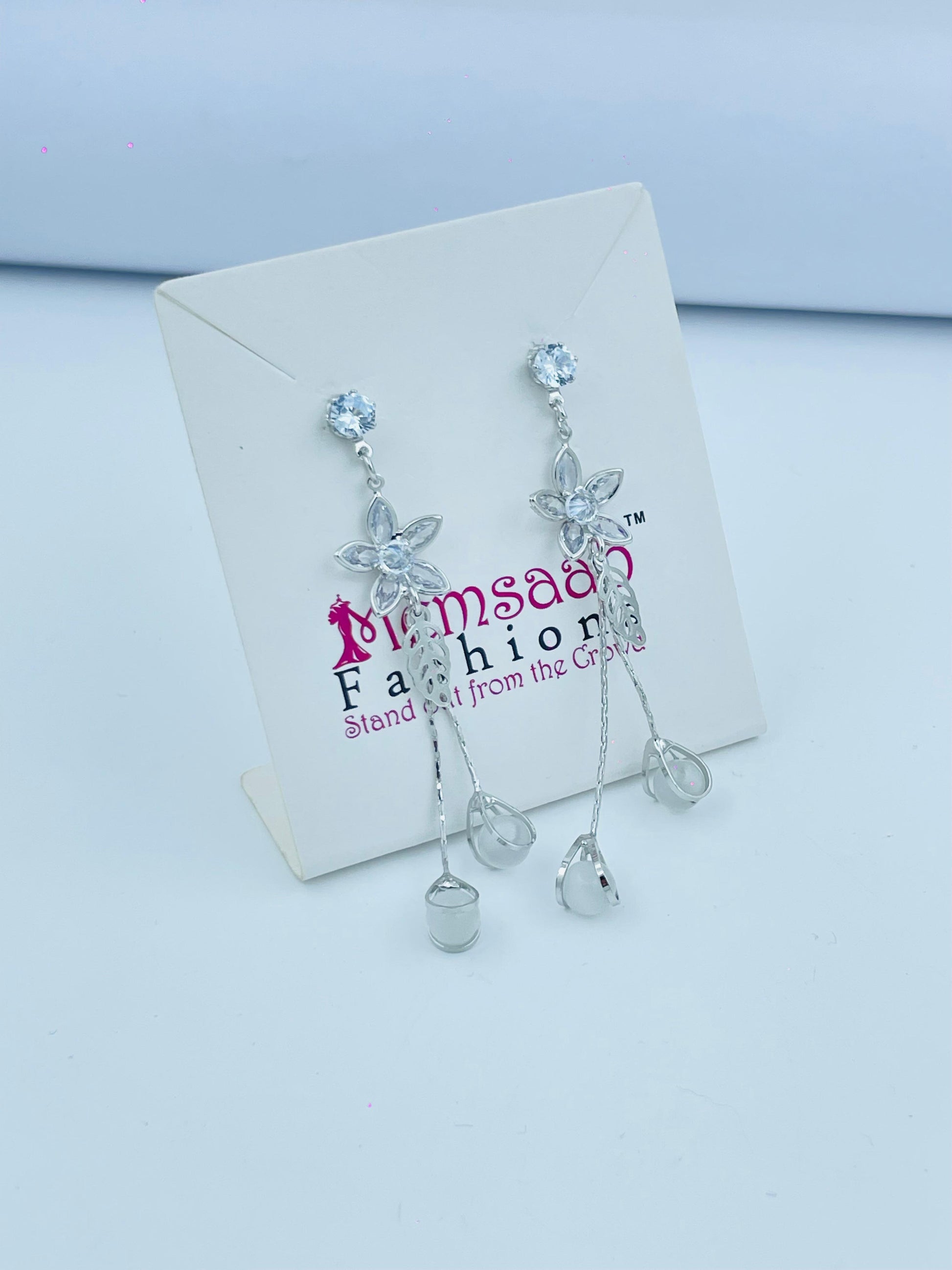 Flower and Teardrop Design Earrings in Silver and Gold