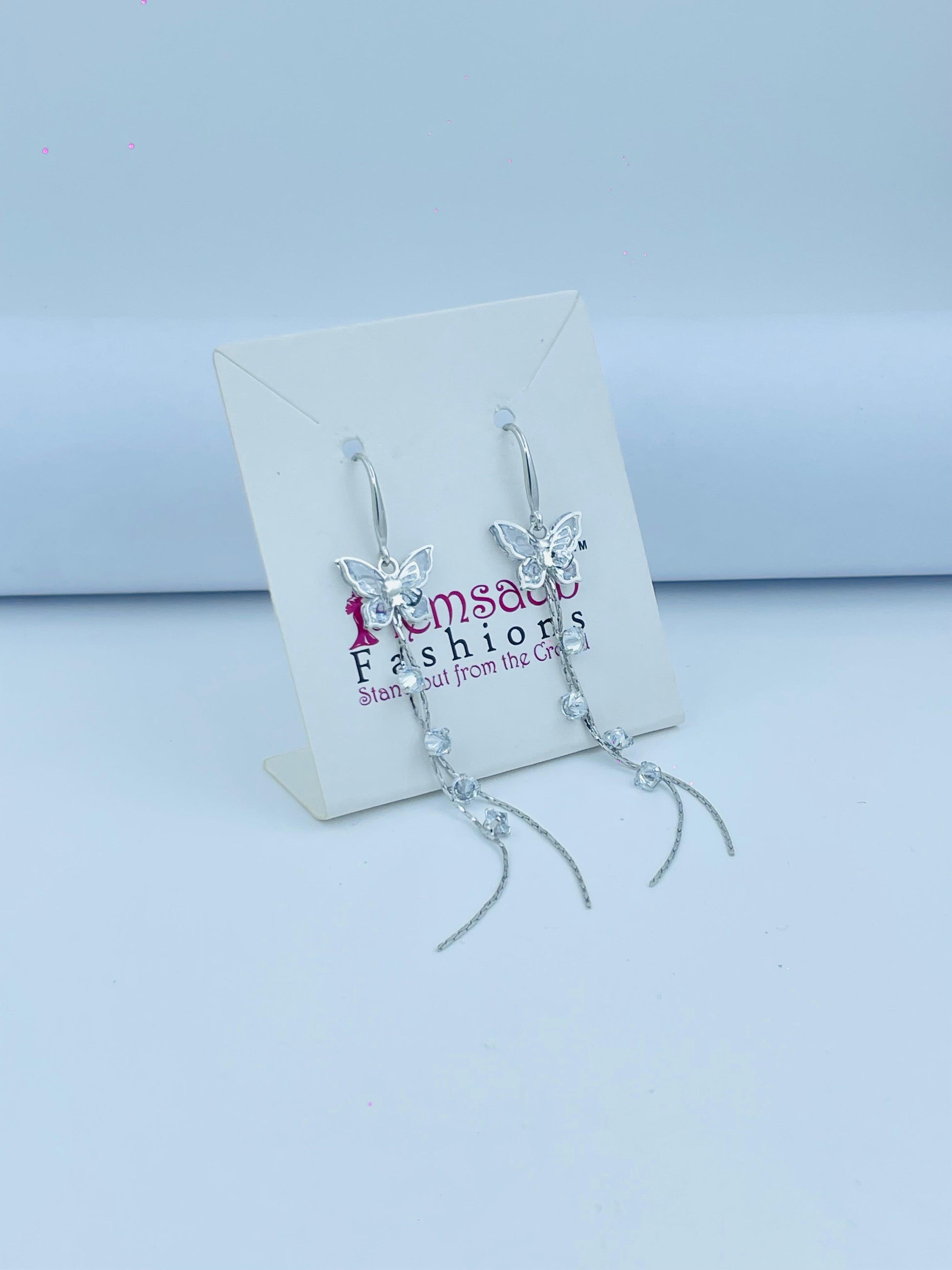 Elegant Butterfly Drop Earrings with Sparkling Crystals in Silver and Gold
