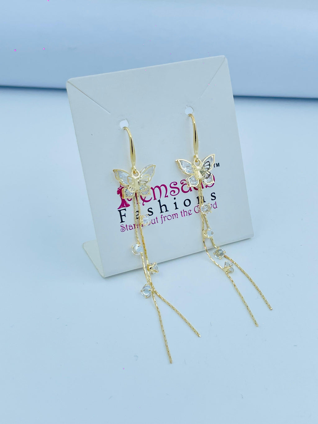 Elegant Butterfly Drop Earrings with Sparkling Crystals in Silver and Gold